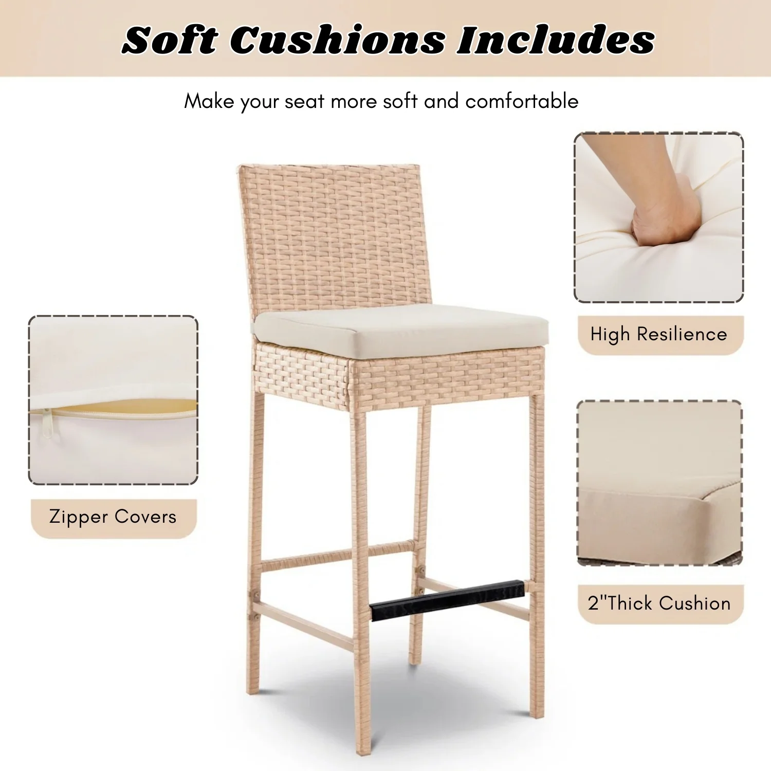 Outdoor Rattan Wicker Bar Chairs Set of 2 - Image 5