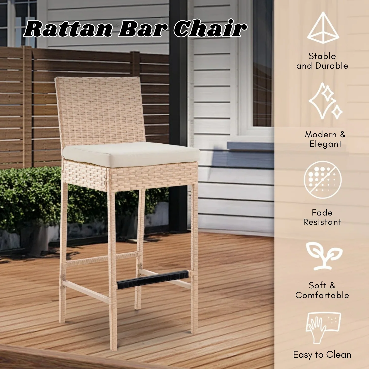 Outdoor Rattan Wicker Bar Chairs Set of 2 - Image 6