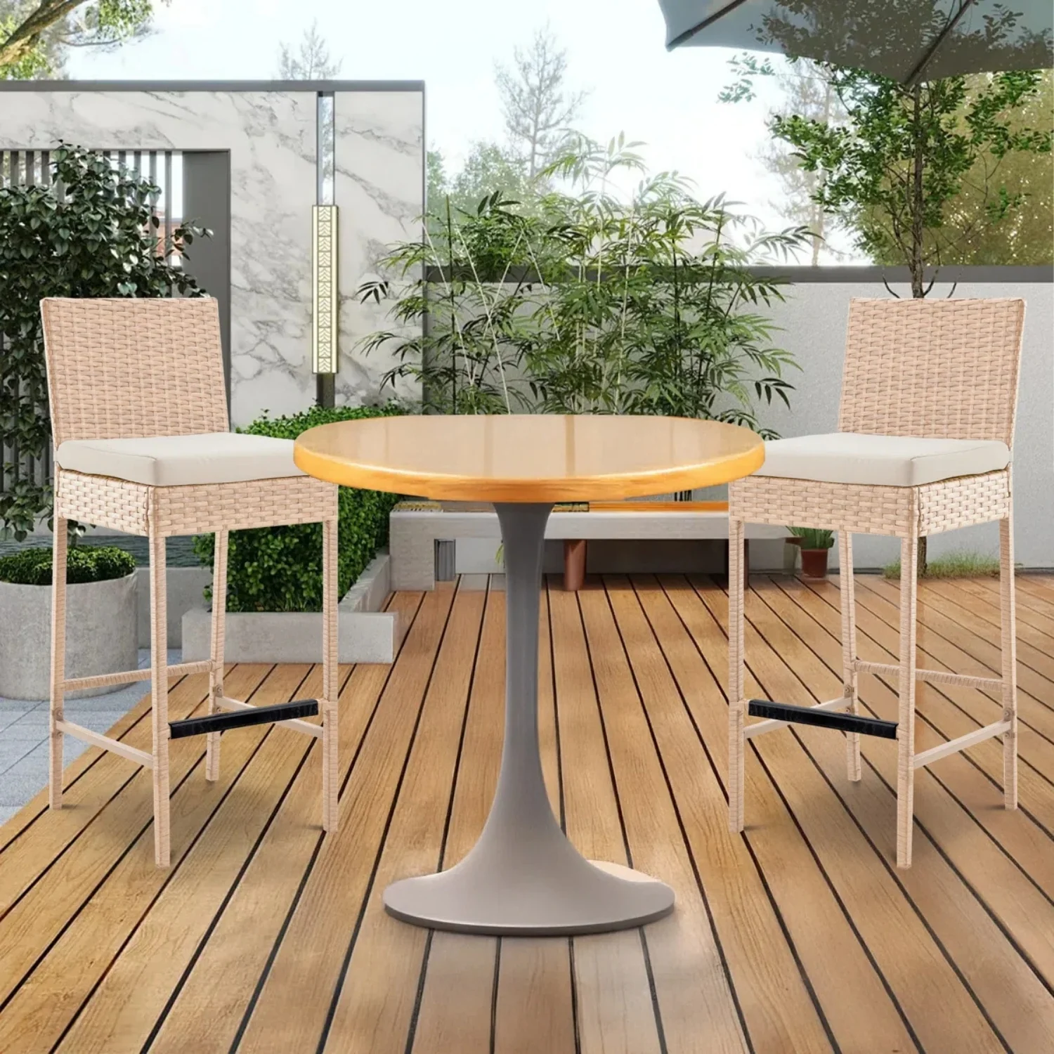Outdoor Rattan Wicker Bar Chairs Set of 2 - Image 7