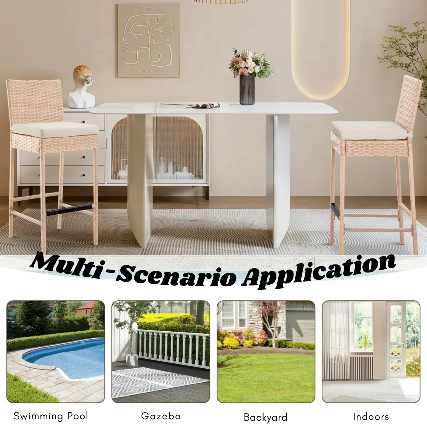 Outdoor Rattan Wicker Bar Chairs Set of 2 - Image 9