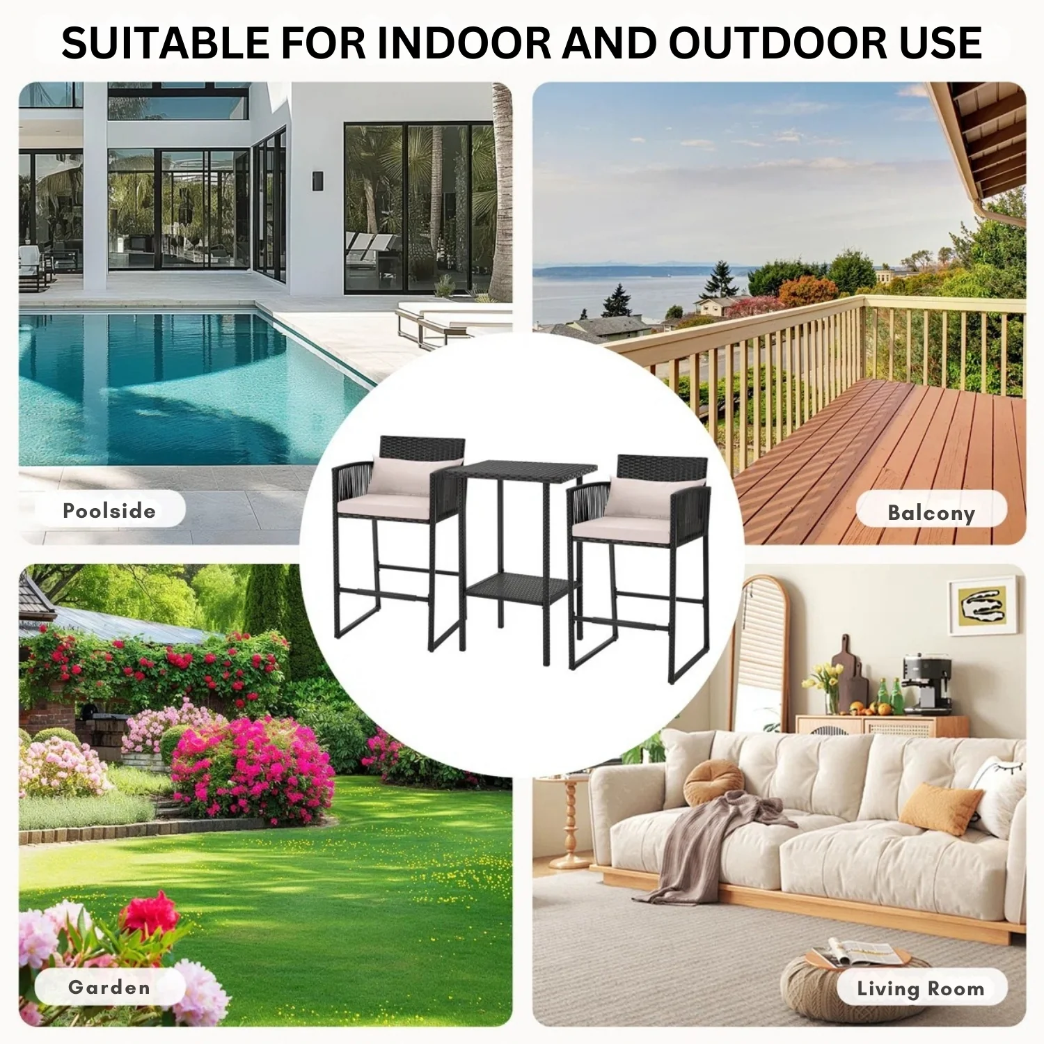 Outdoor Rattan Wicker Bar Set With 2-Tier Table - Image 10