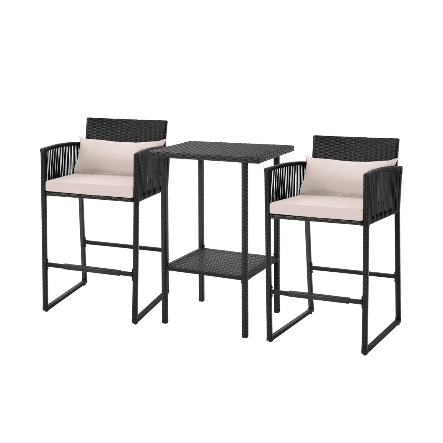 Outdoor Rattan Wicker Bar Set With 2-Tier Table - Image 3