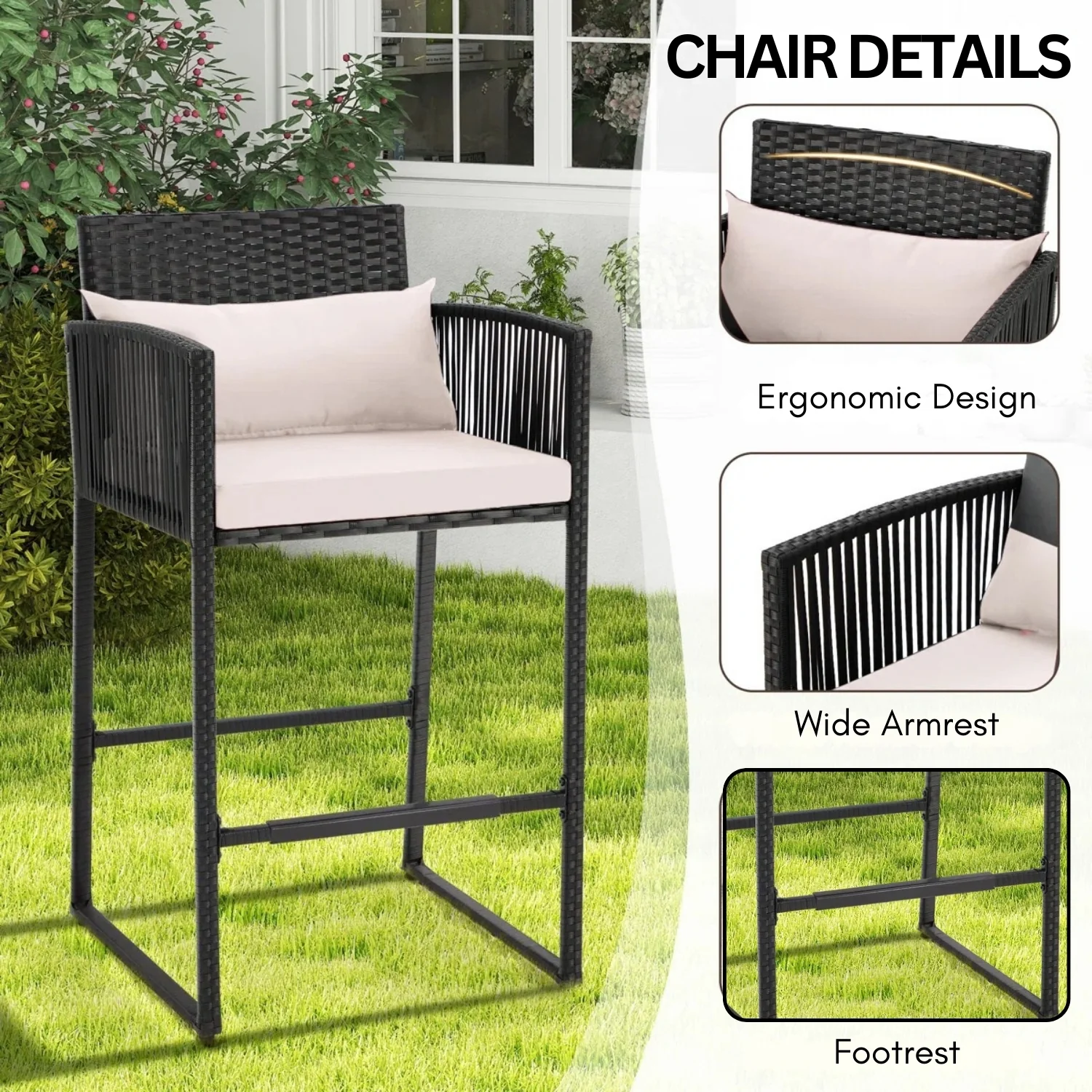 Outdoor Rattan Wicker Bar Set With 2-Tier Table - Image 4