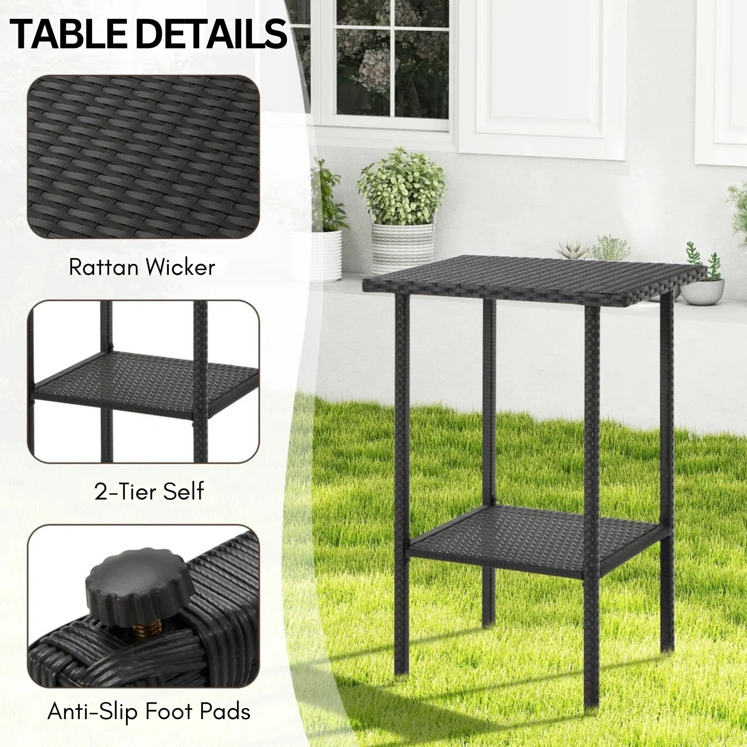 Outdoor Rattan Wicker Bar Set With 2-Tier Table - Image 6