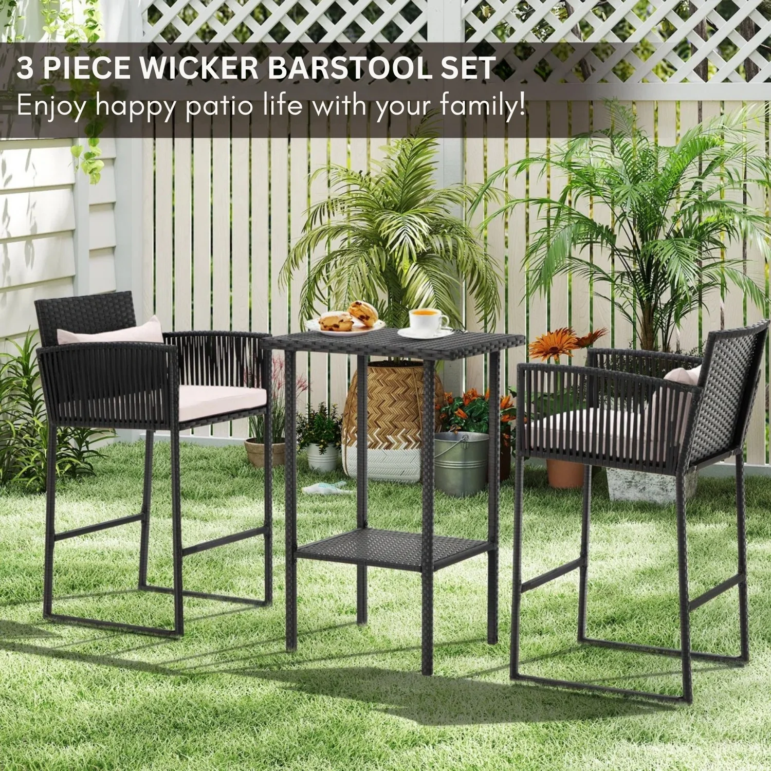 Outdoor Rattan Wicker Bar Set With 2-Tier Table - Image 7