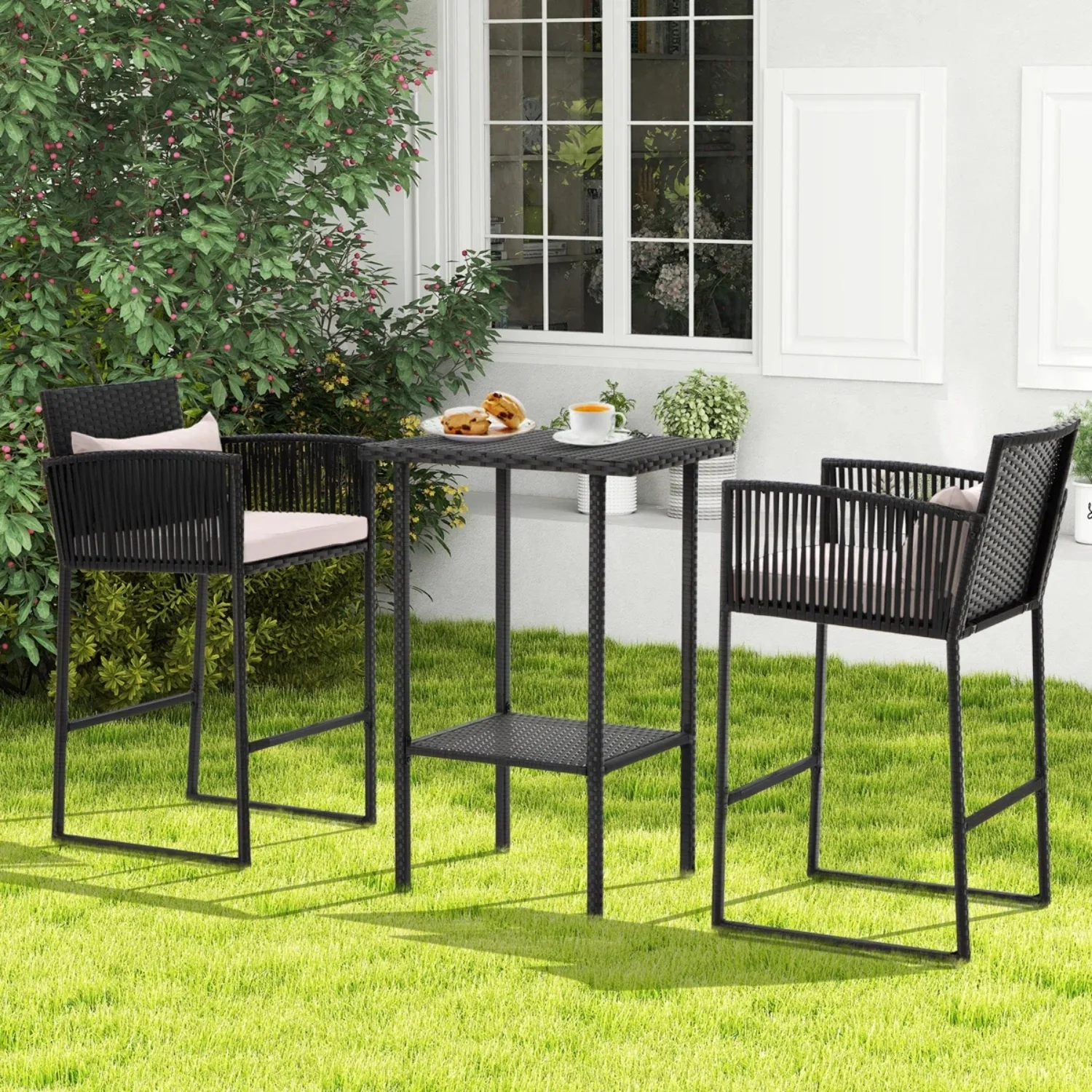 Outdoor Rattan Wicker Bar Set With 2-Tier Table - Image 9