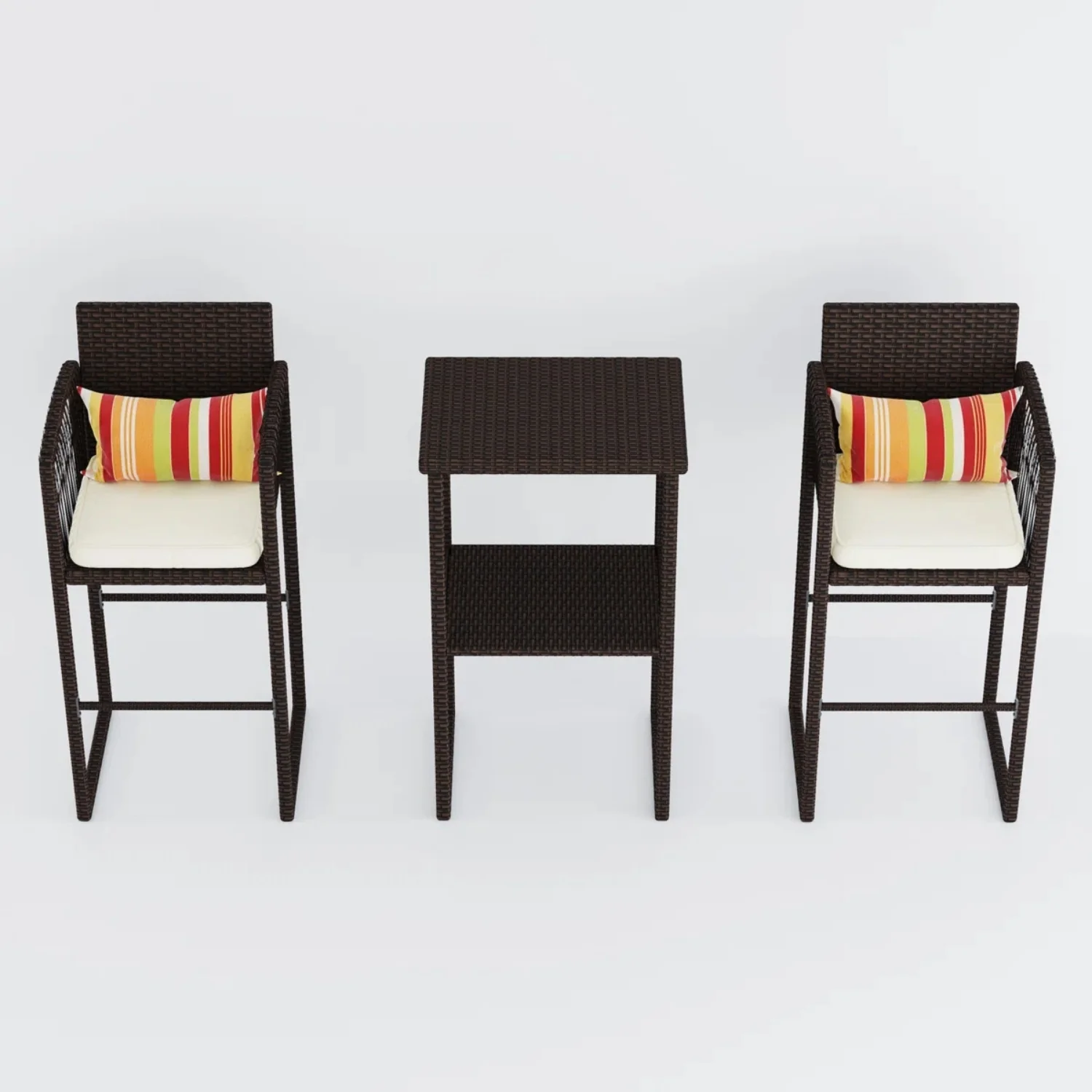 Outdoor Rattan Wicker Bar Set With 2-Tier Table - Image 3