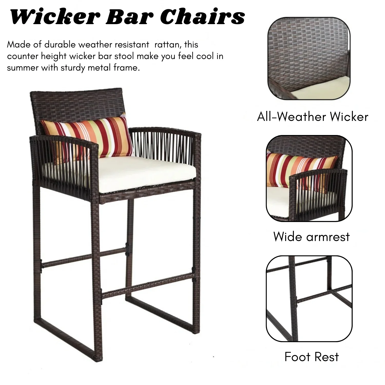 Outdoor Rattan Wicker Bar Set With 2-Tier Table - Image 5