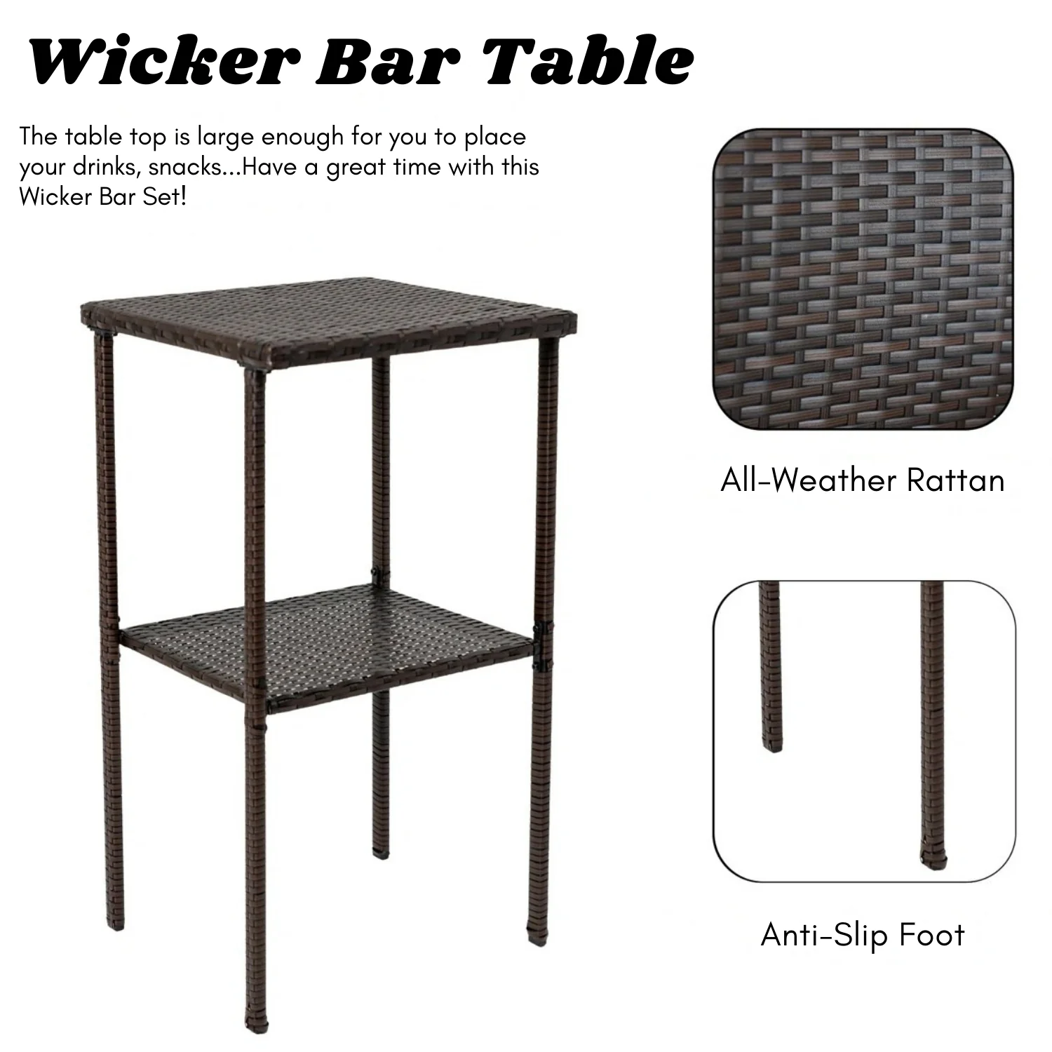 Outdoor Rattan Wicker Bar Set With 2-Tier Table - Image 7
