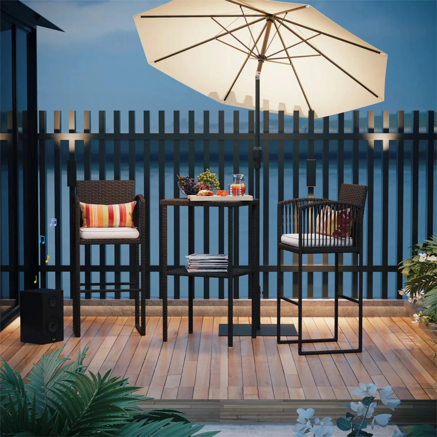 Outdoor Rattan Wicker Bar Set With 2-Tier Table - Image 8