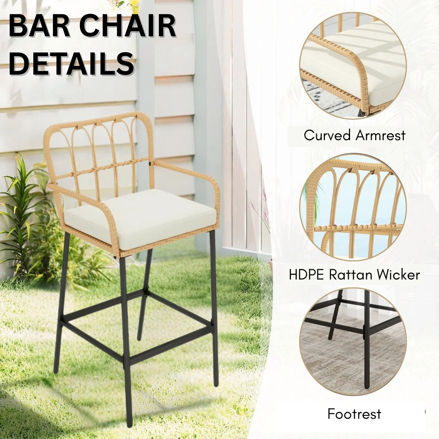 Outdoor Rattan Wicker Bar Set with Round Table - Image 4