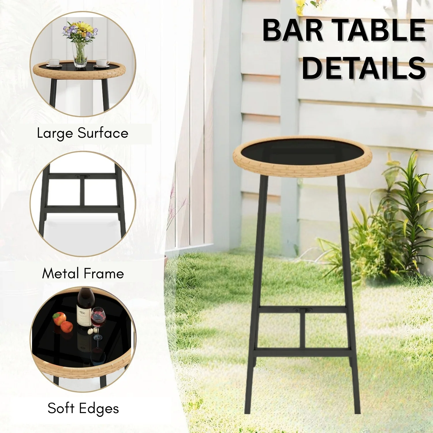 Outdoor Rattan Wicker Bar Set with Round Table - Image 6