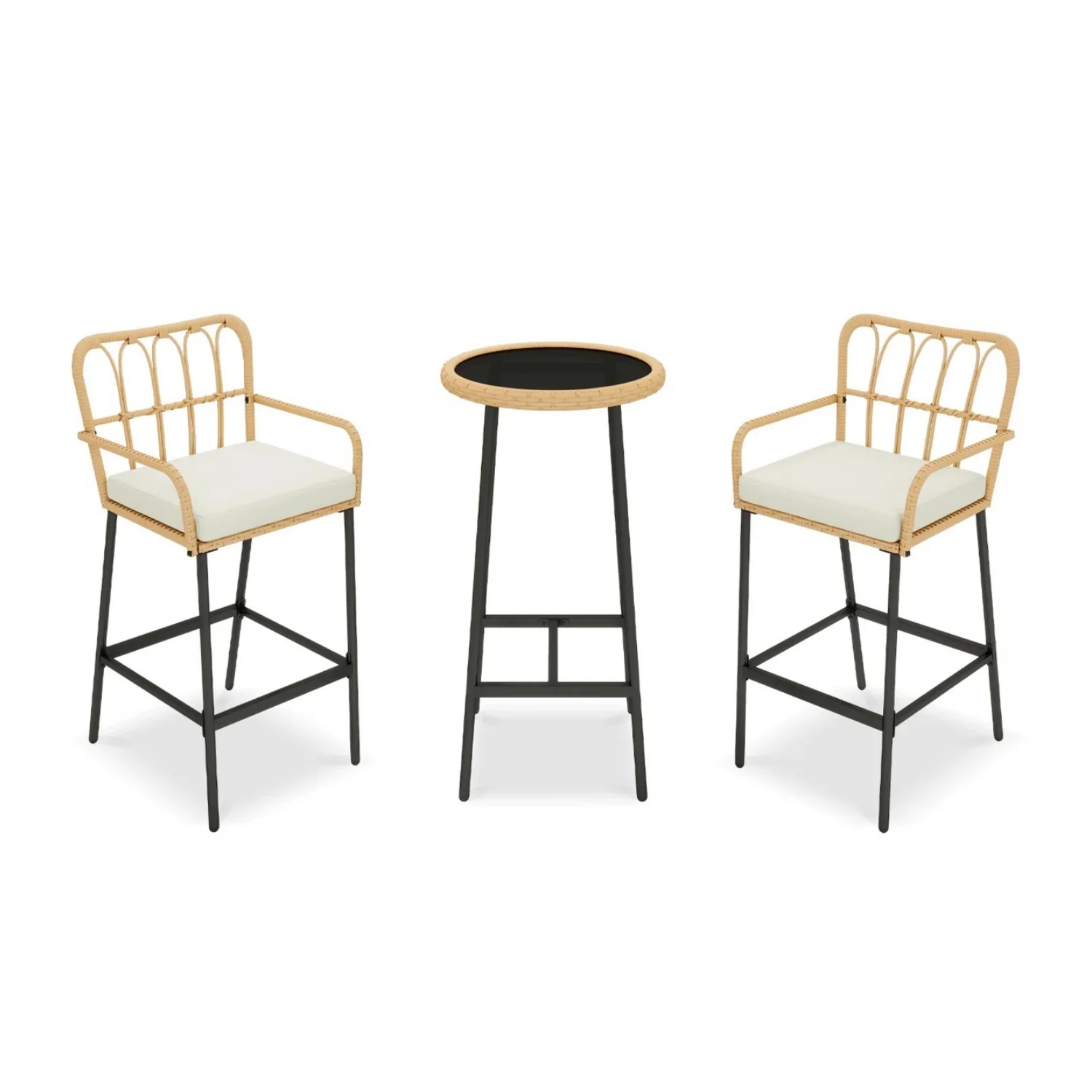 Outdoor Rattan Wicker Bar Set with Round Table - Image 8