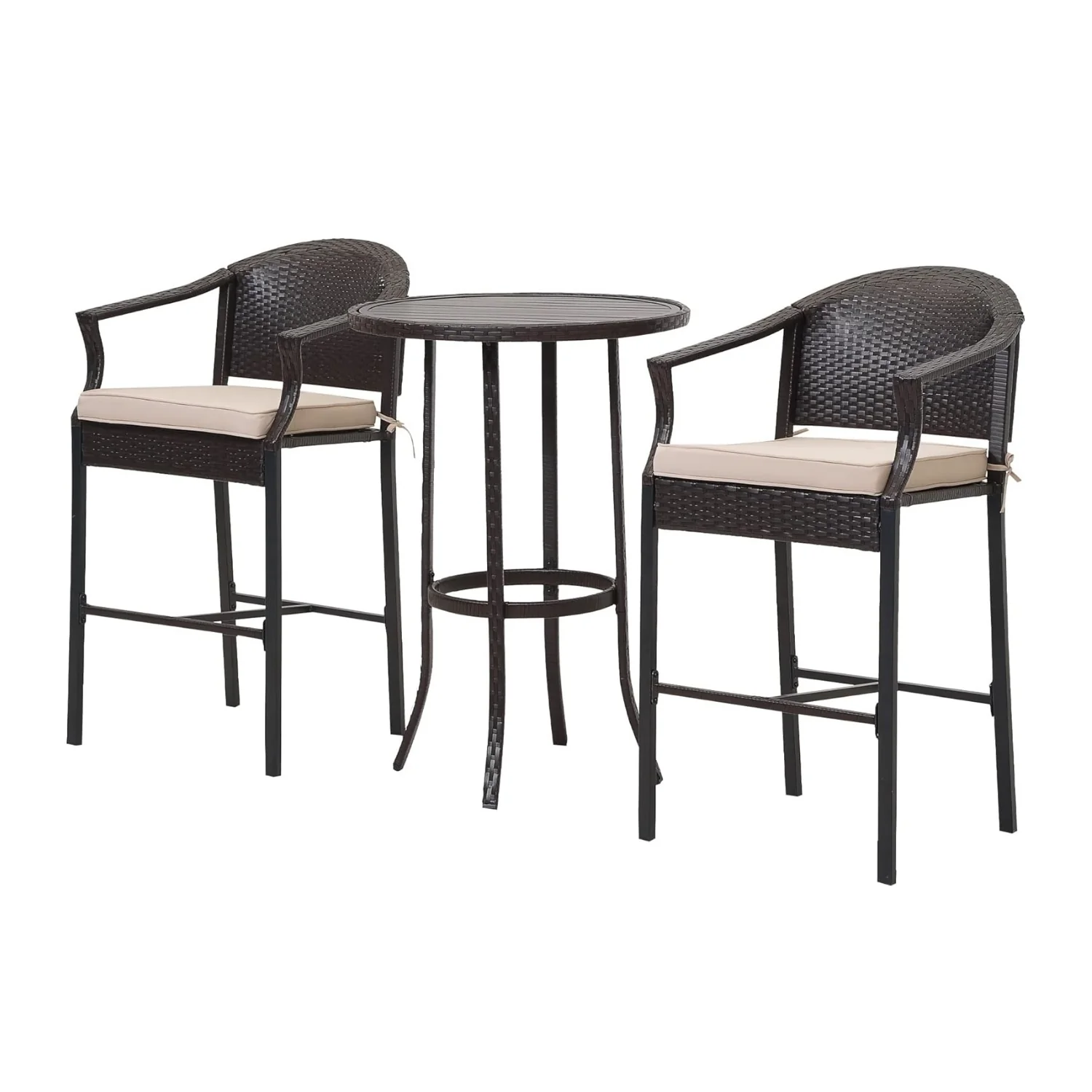 Outdoor Rattan Wicker Bar Set with Round Table - Image 10