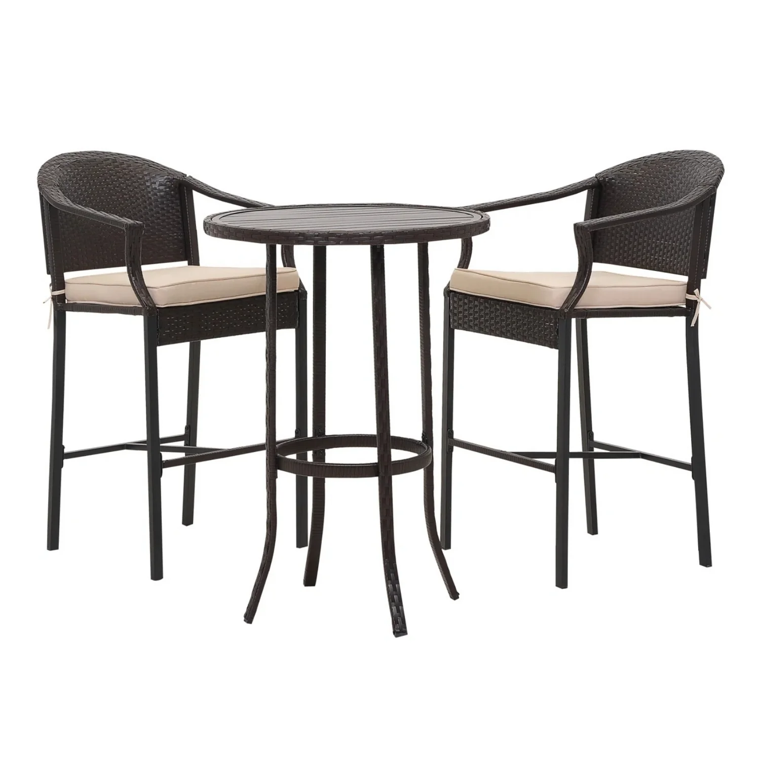 Outdoor Rattan Wicker Bar Set with Round Table - Image 3