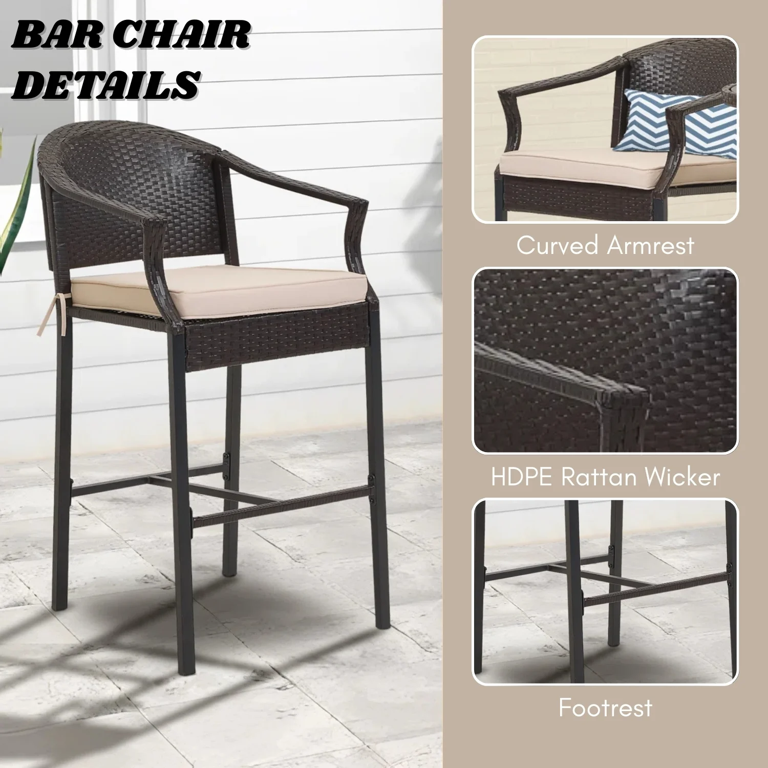 Outdoor Rattan Wicker Bar Set with Round Table - Image 5