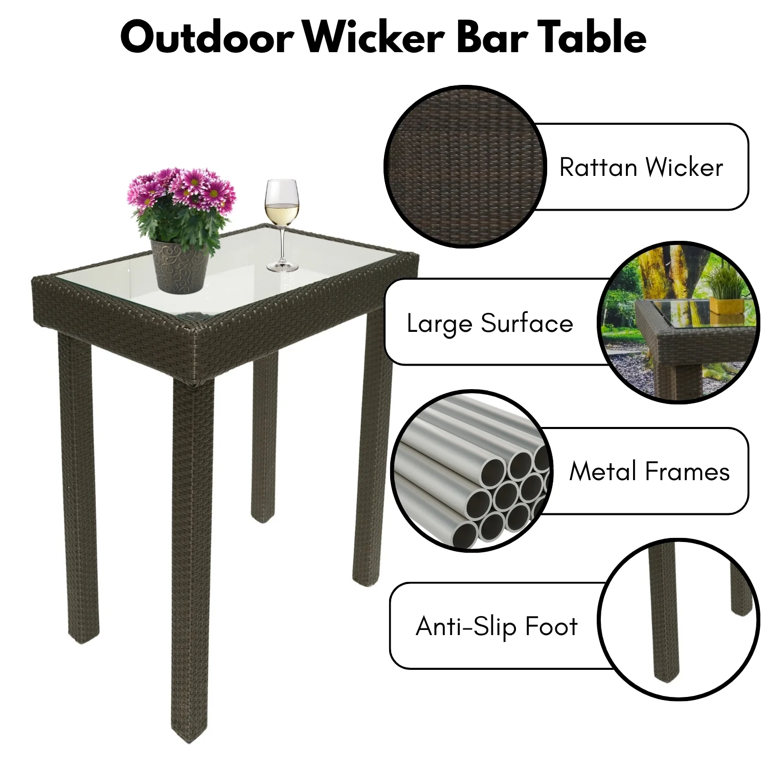 Outdoor Rattan Wicker Bar Glass Top Table - Image 4