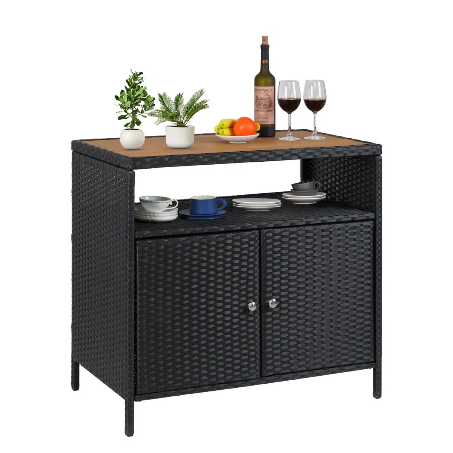 Outdoor Rattan Wicker Bar Table With Wooden Top - Image 3