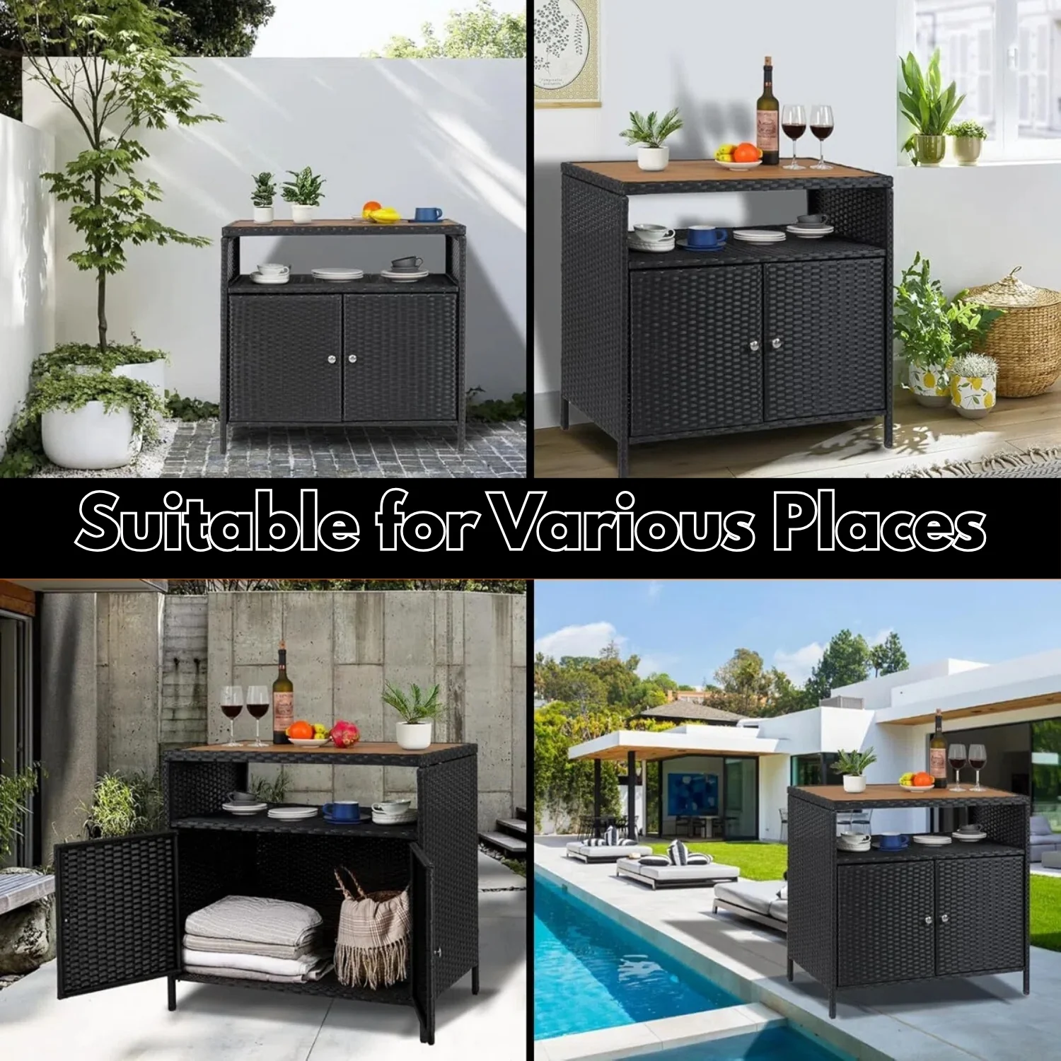 Outdoor Rattan Wicker Bar Table With Wooden Top - Image 7