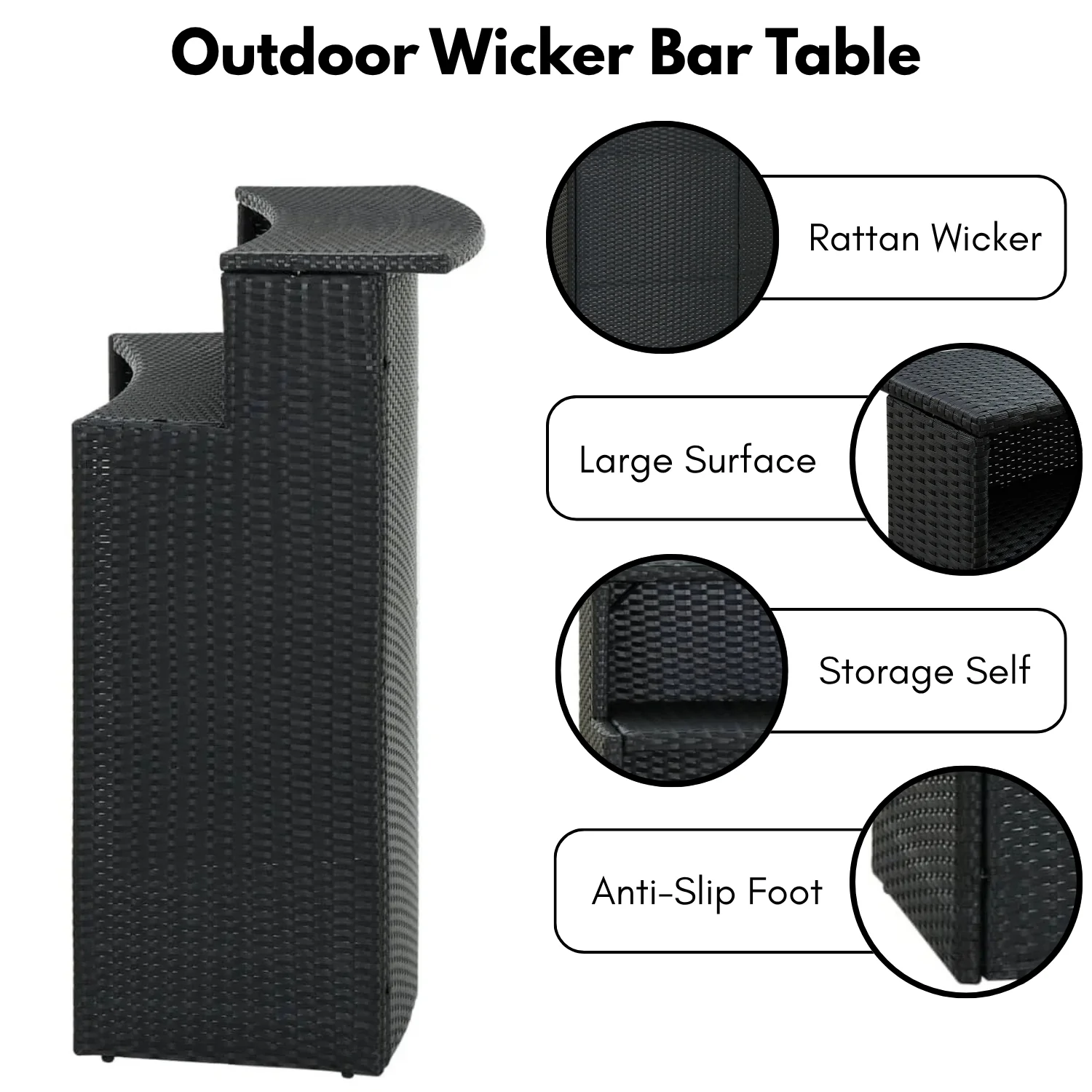 Outdoor Rattan Wicker Bar Table With a High-Top Design & Integrated Storage Shelf - Image 5