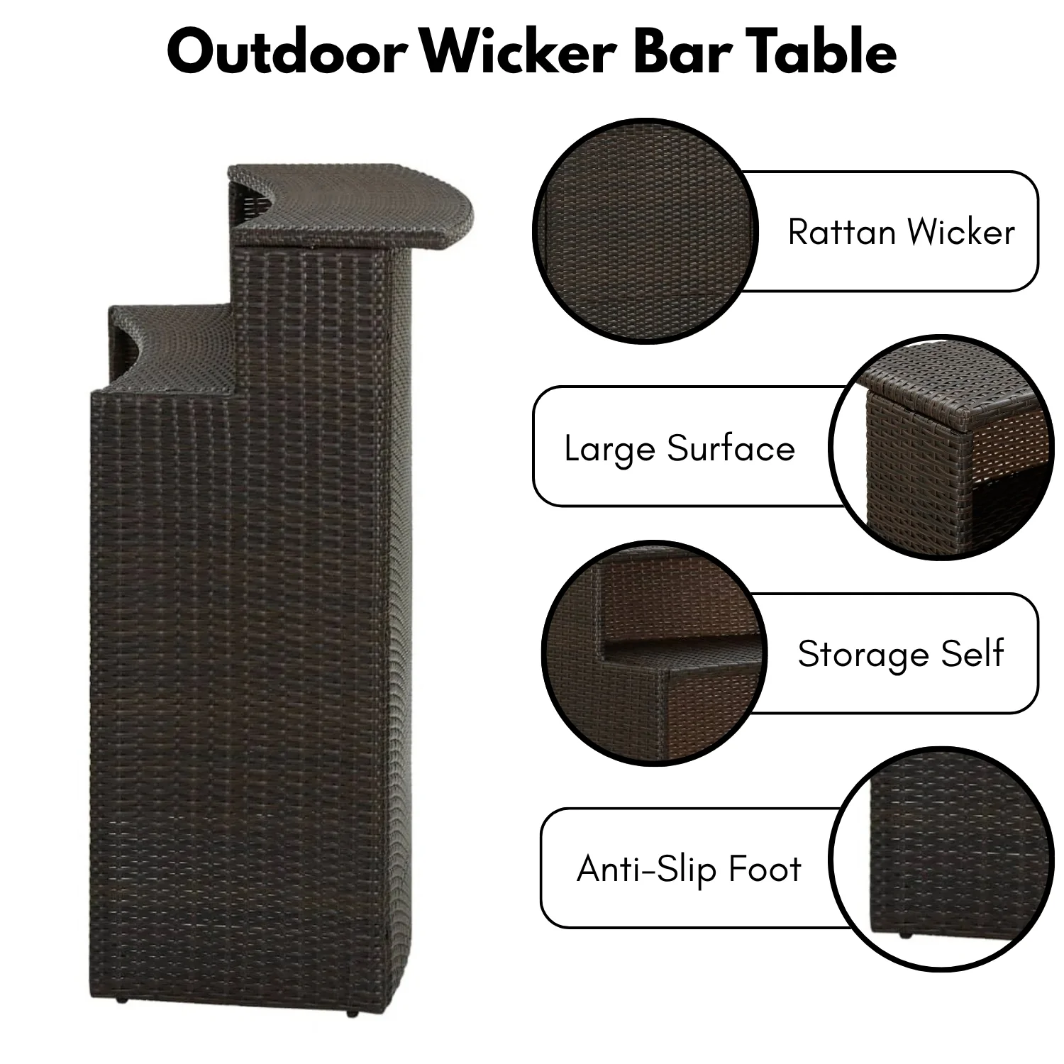 Outdoor Rattan Wicker Bar Table With a High-Top Design & Integrated Storage Shelf - Image 5
