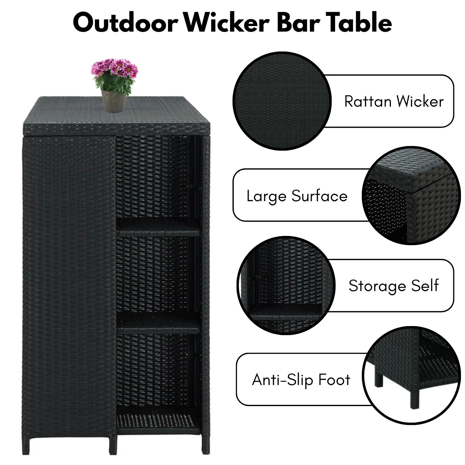 Outdoor Rattan Wicker Bar Table with High-Top Design - Image 5
