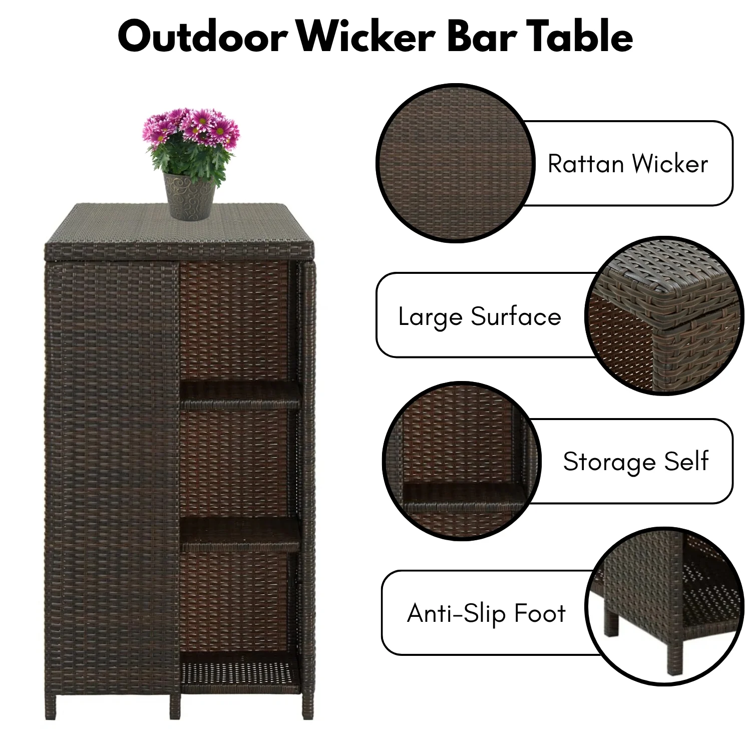 Outdoor Rattan Wicker Bar Table with High-Top Design - Image 5