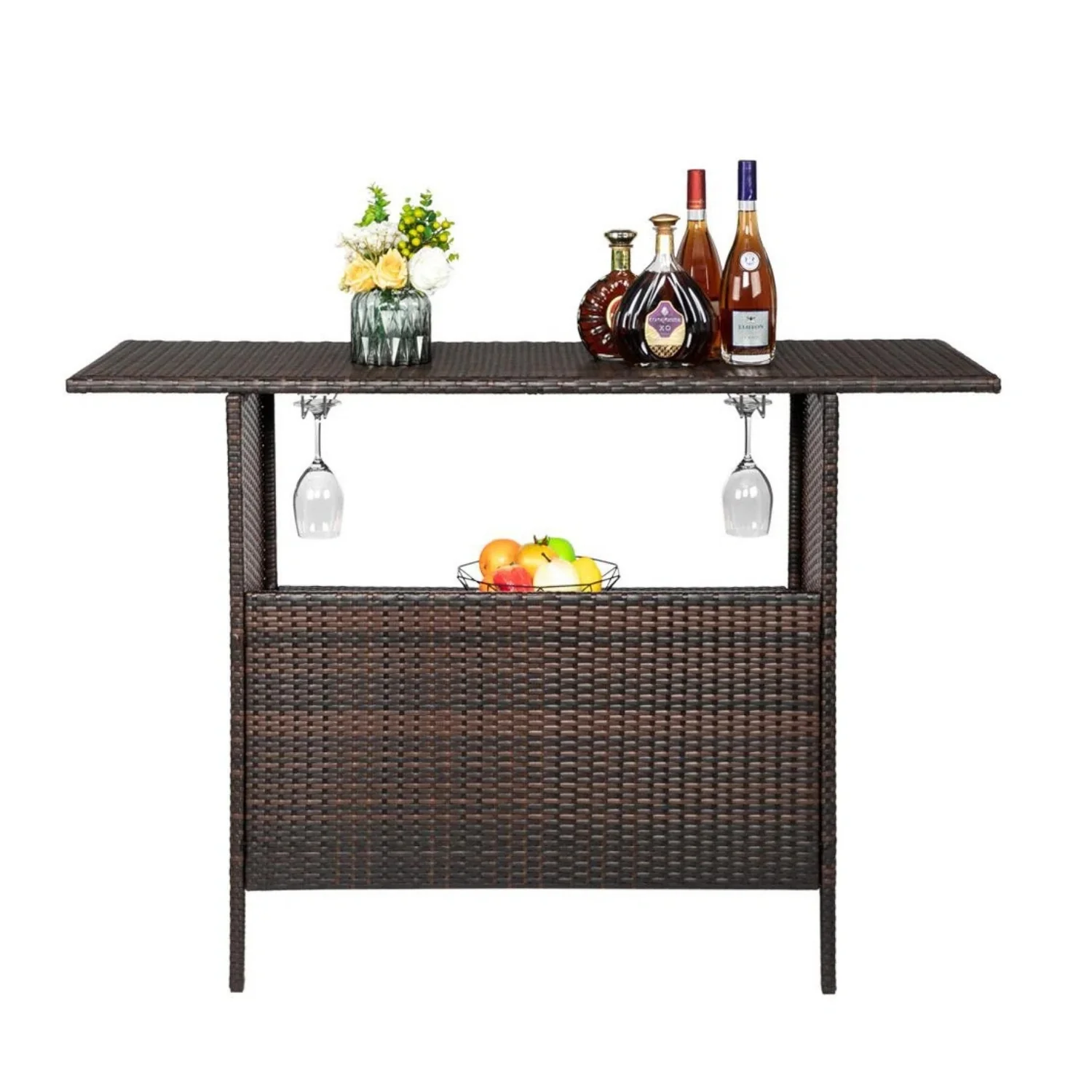 Outdoor Rattan Wicker Bar Table With Storage Selves - Image 4