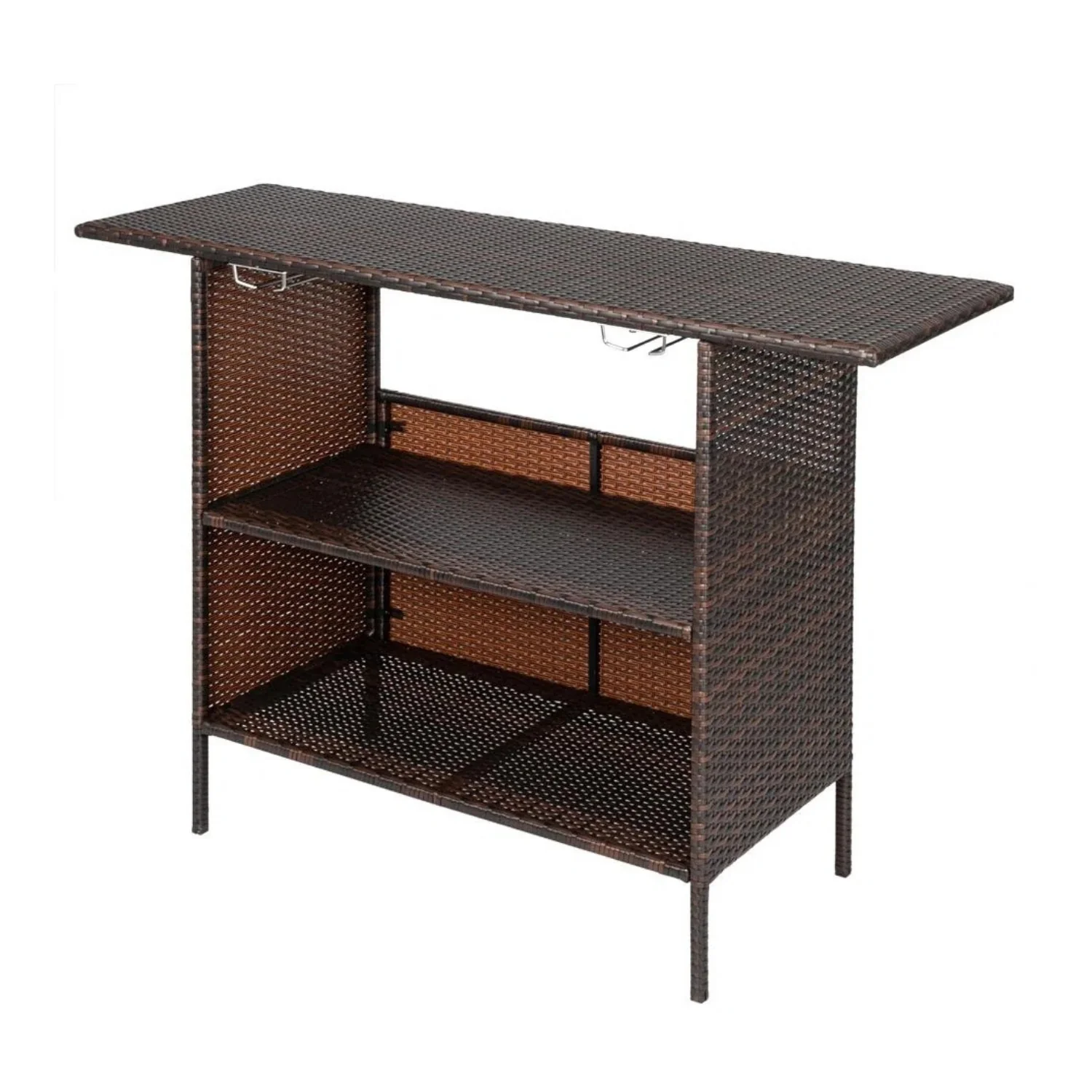 Outdoor Rattan Wicker Bar Table With Storage Selves - Image 8