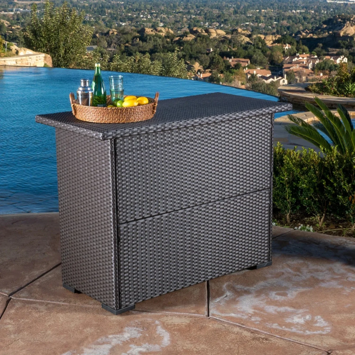 Outdoor Rattan Wicker Bar Table With Storage Selves - Image 3