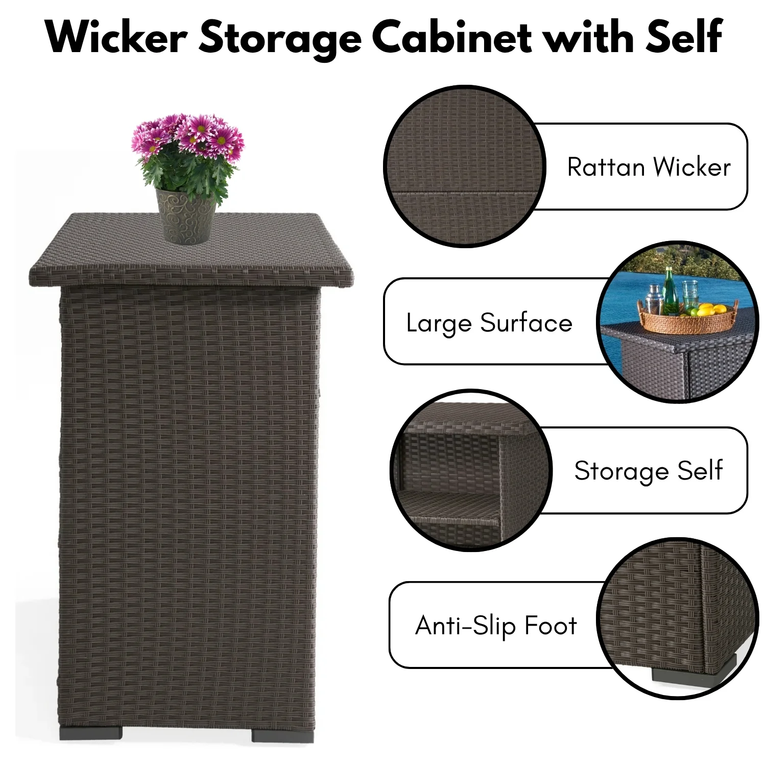 Outdoor Rattan Wicker Bar Table With Storage Selves - Image 5