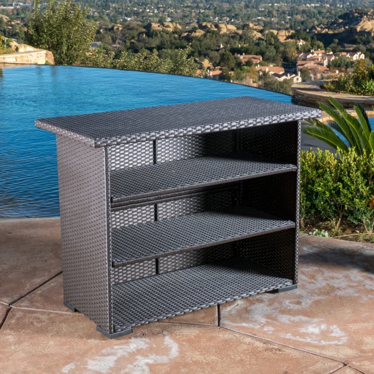 Outdoor Rattan Wicker Bar Table With Storage Selves - Image 6