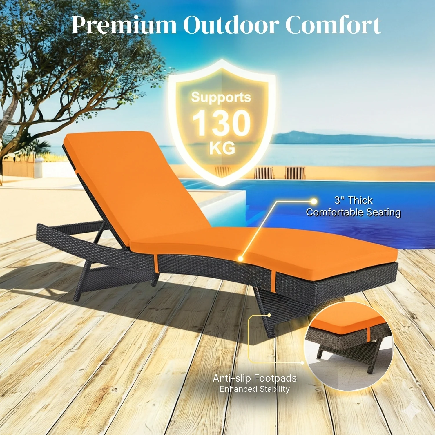 Outdoor Rattan Wicker Chaise Lounger For Poolside - Image 6