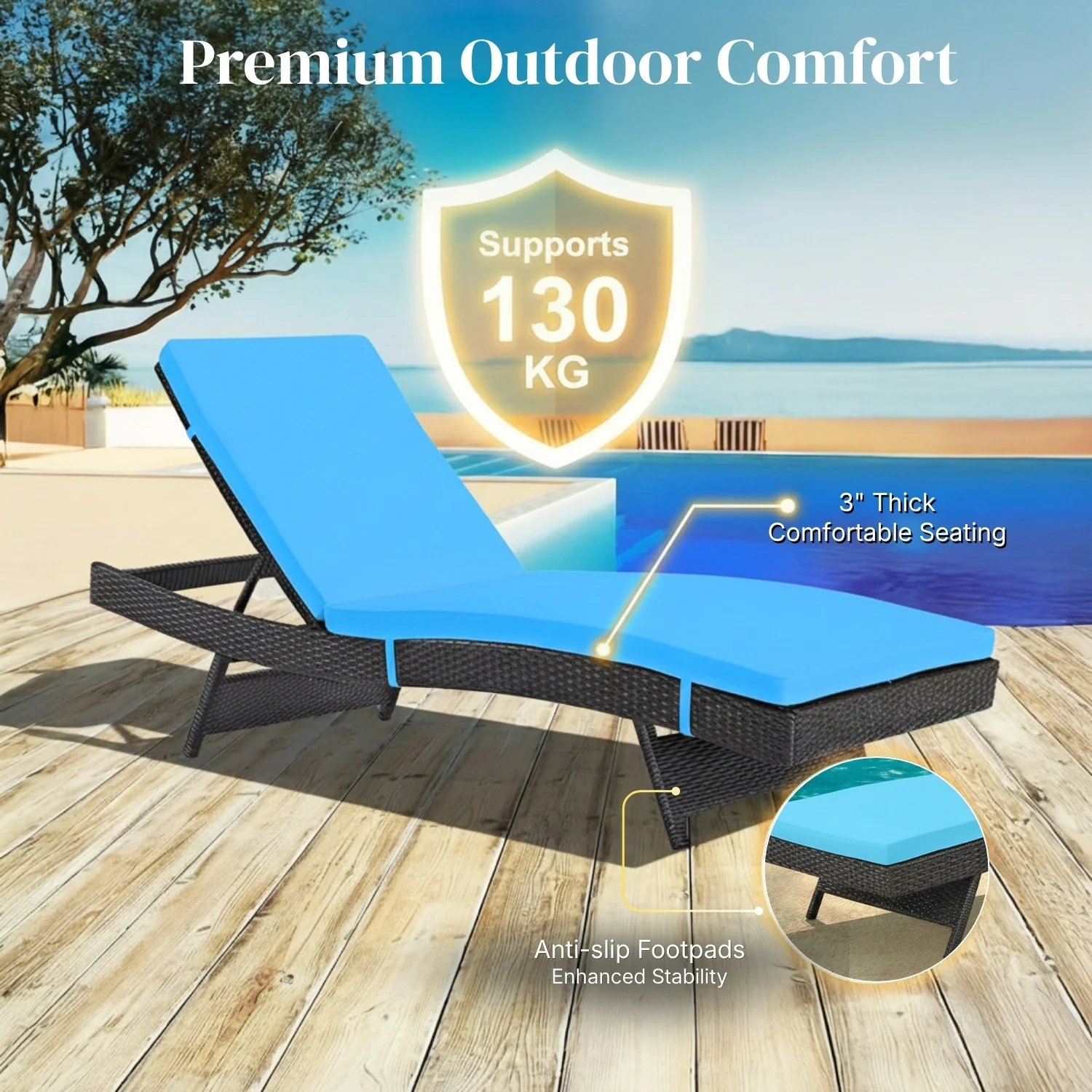 Outdoor Rattan Wicker Chaise Lounger For Poolside - Image 7