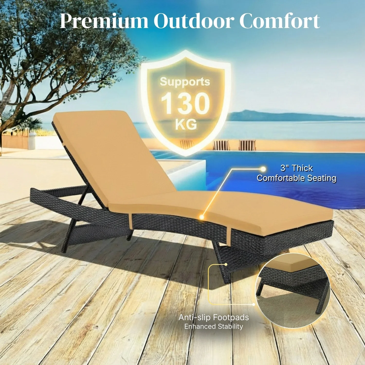 Outdoor Rattan Wicker Chaise Lounger For Poolside - Image 6