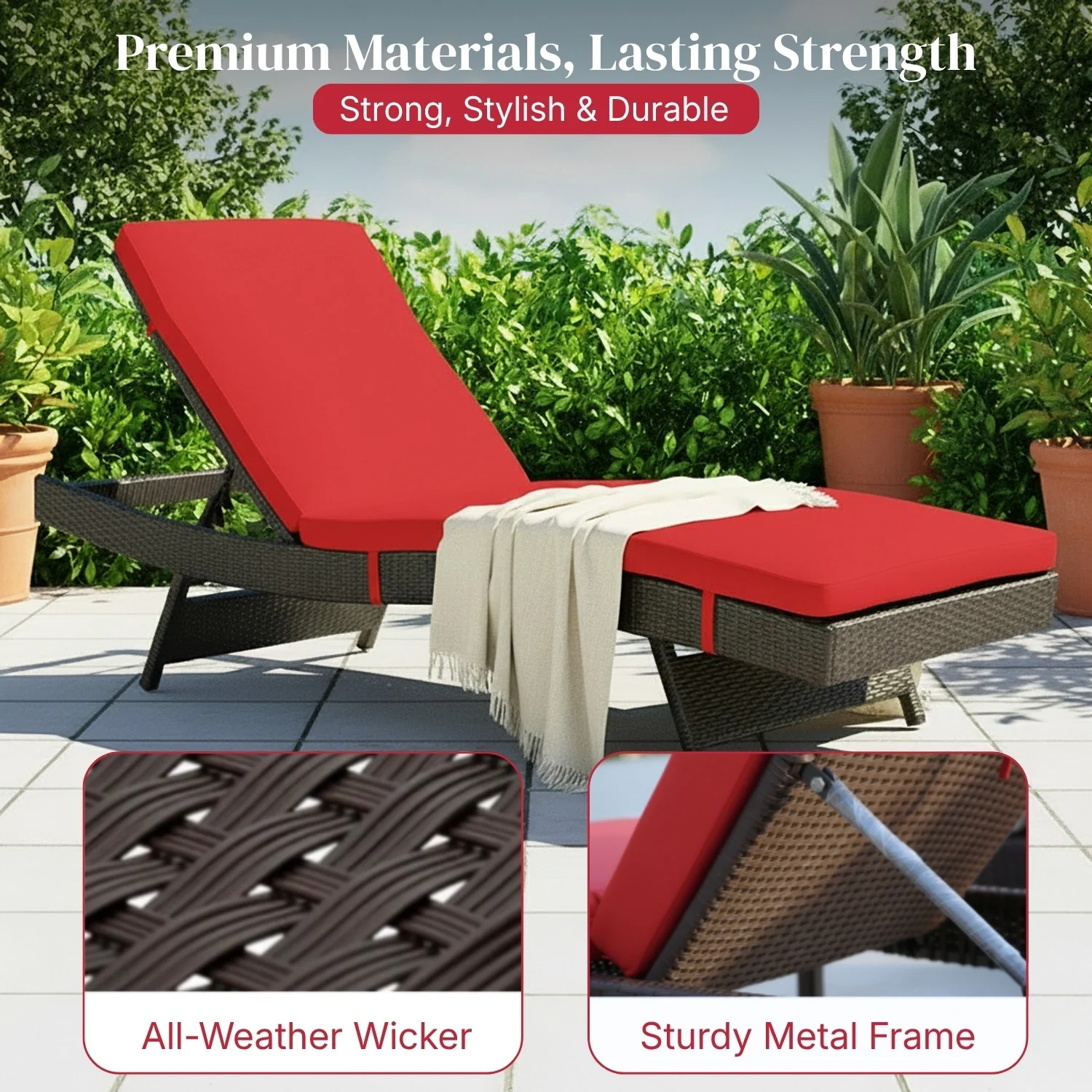 Outdoor Rattan Wicker Chaise Lounger For Poolside - Image 5
