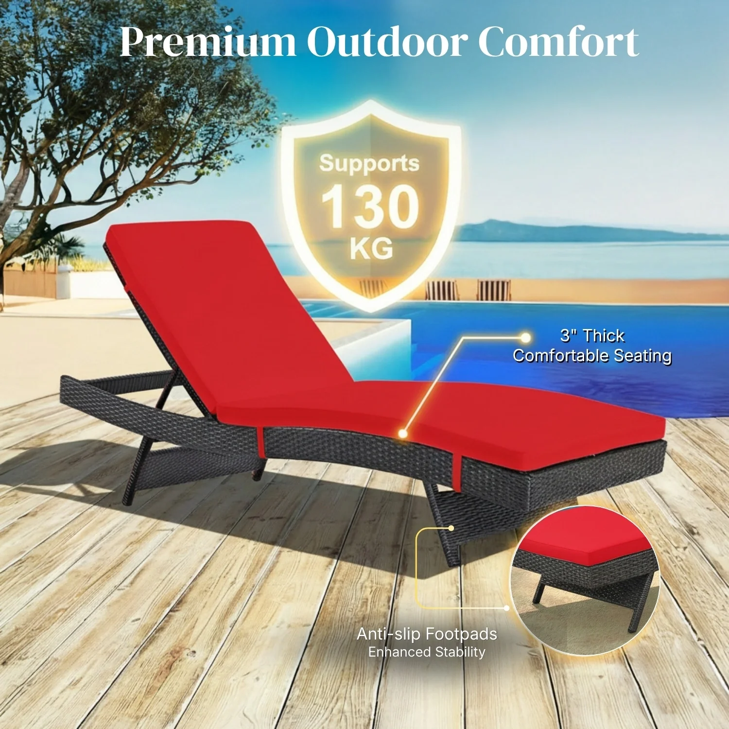 Outdoor Rattan Wicker Chaise Lounger For Poolside - Image 7