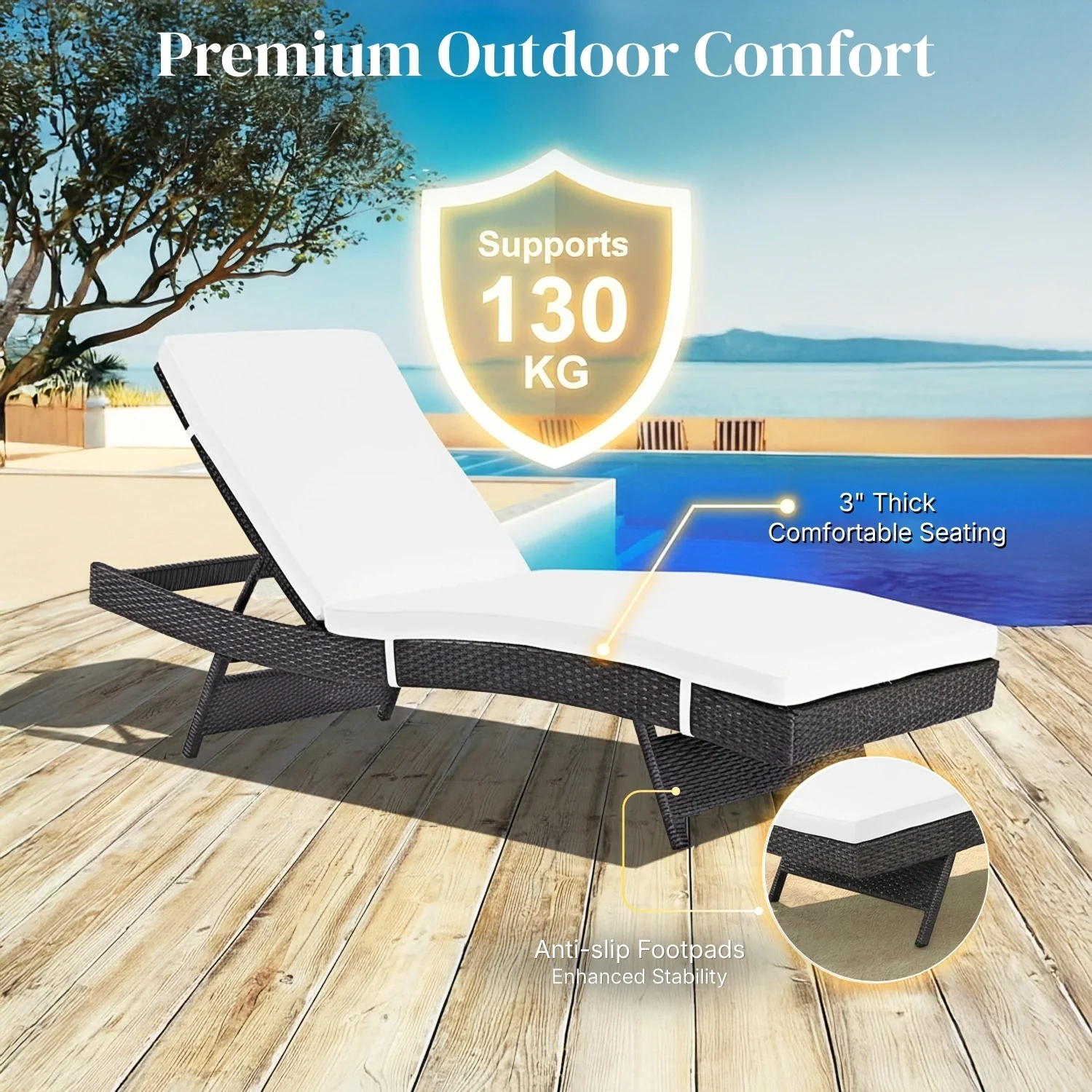Outdoor Rattan Wicker Chaise Lounger For Poolside - Image 6