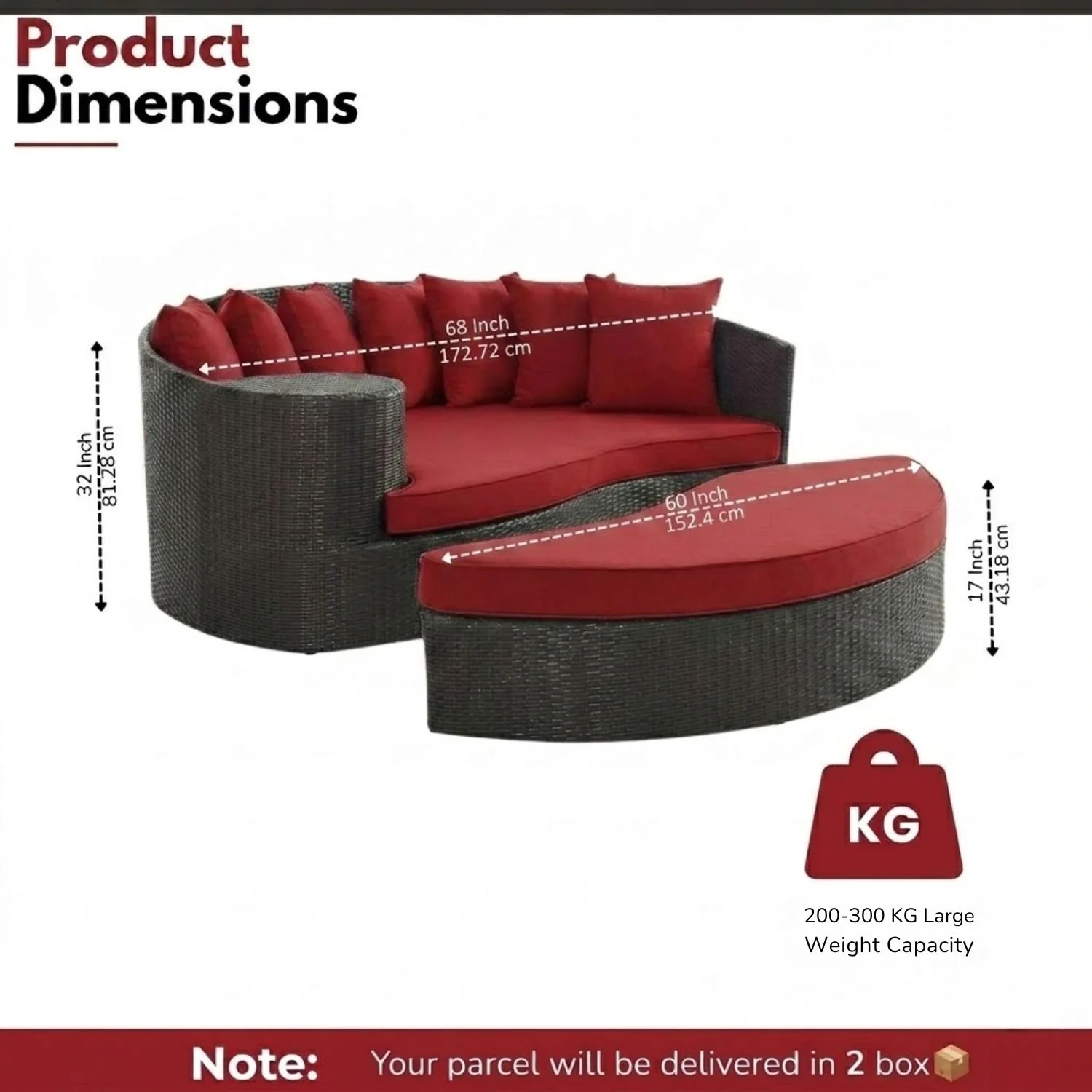 Outdoor Rattan Wicker Daybed (Dark Brown & Red) - Image 2