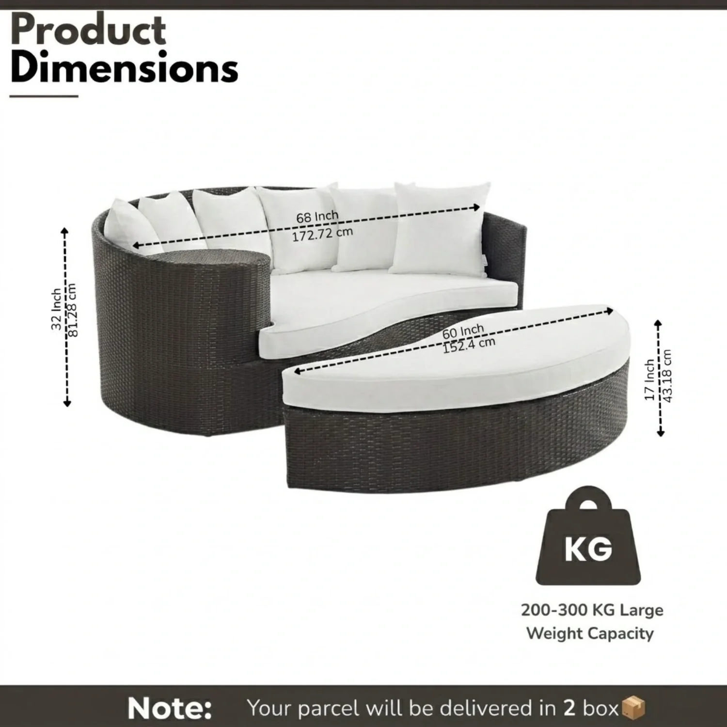 Outdoor Rattan Wicker Daybed (Dark Brown & White) - Image 2