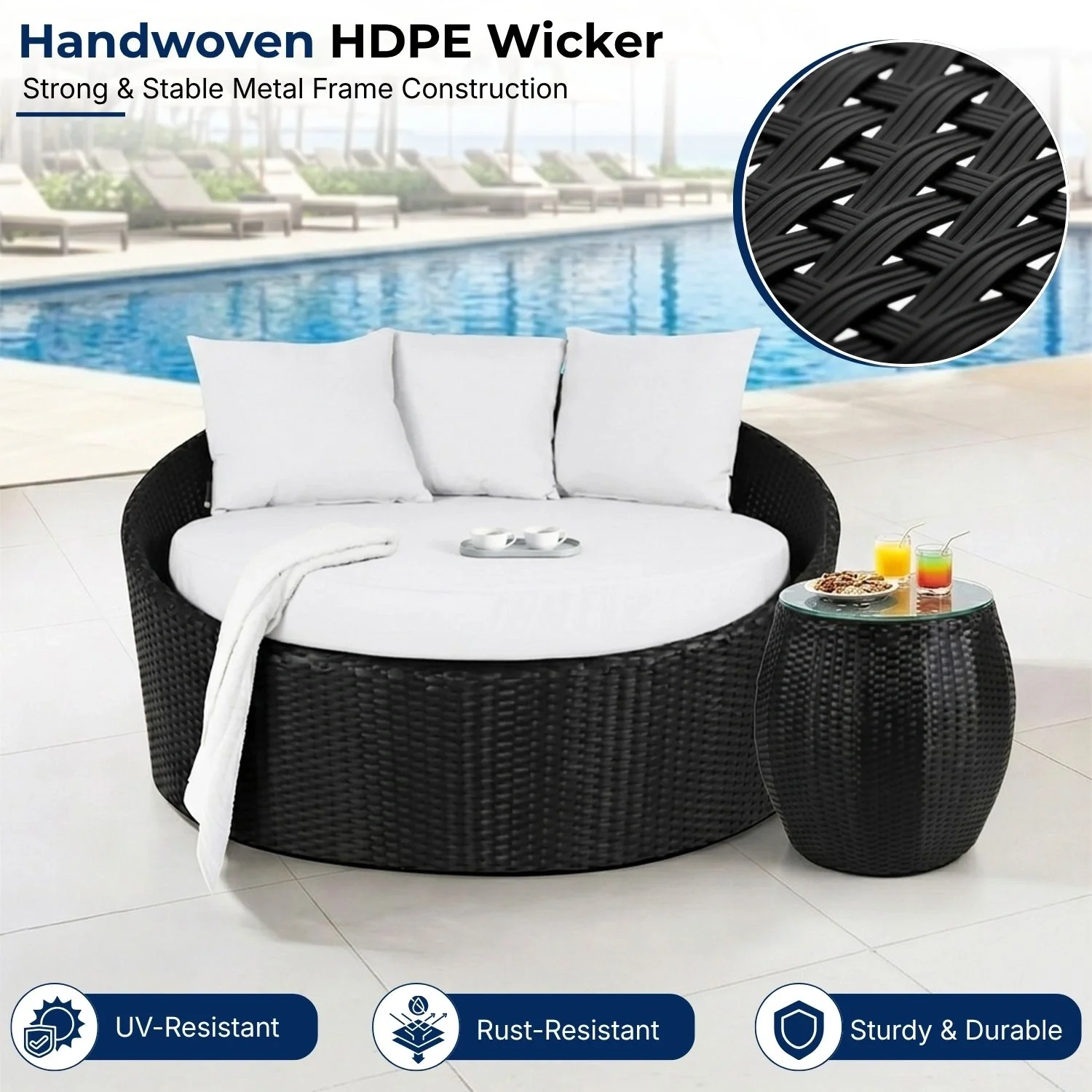 Outdoor Rattan Wicker Daybed with Glass Top Table - Image 3