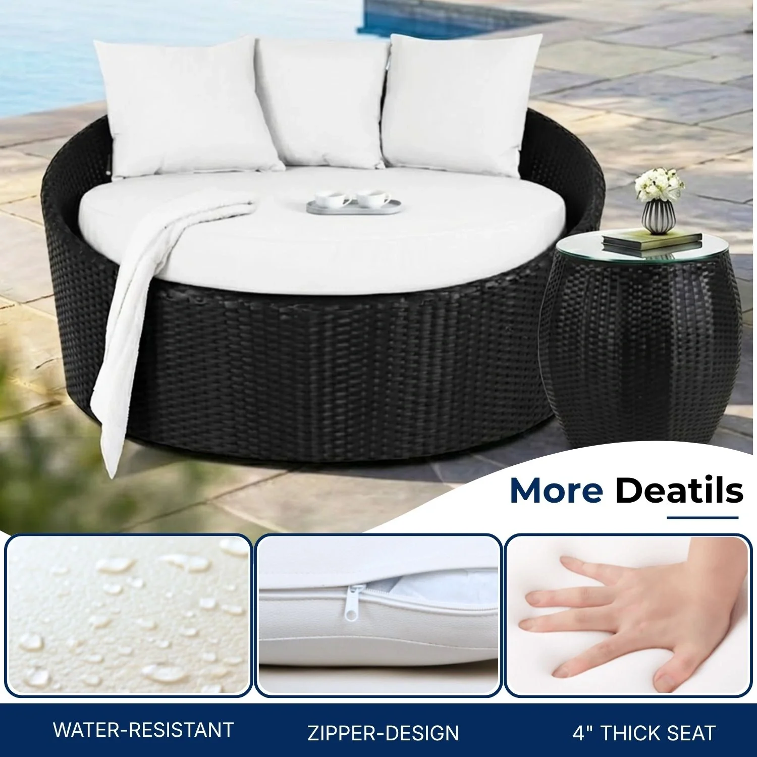 Outdoor Rattan Wicker Daybed with Glass Top Table - Image 4