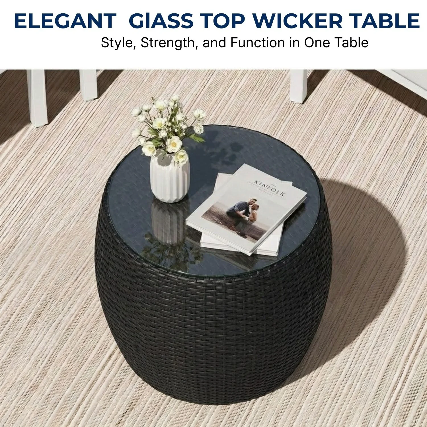 Outdoor Rattan Wicker Daybed with Glass Top Table - Image 6