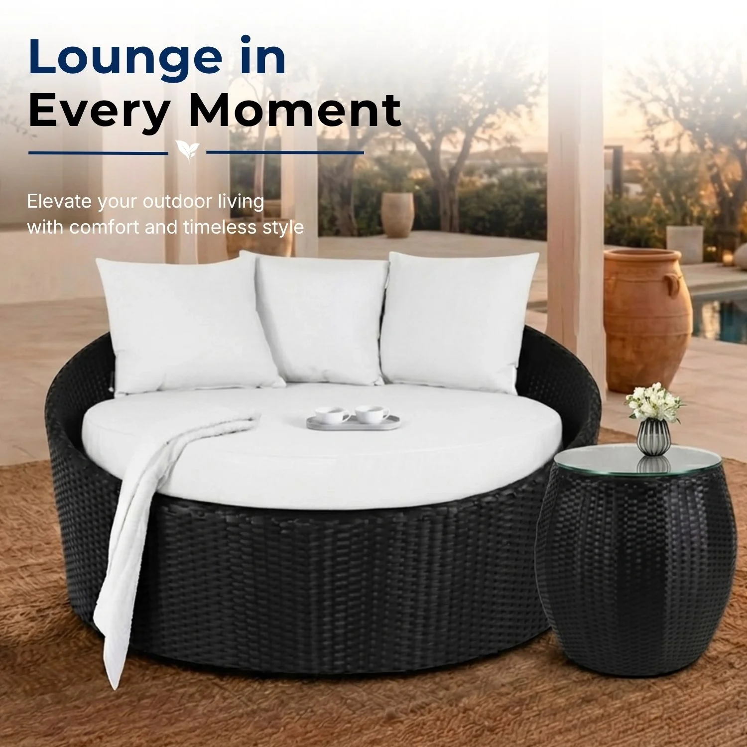 Outdoor Rattan Wicker Daybed with Glass Top Table - Image 7