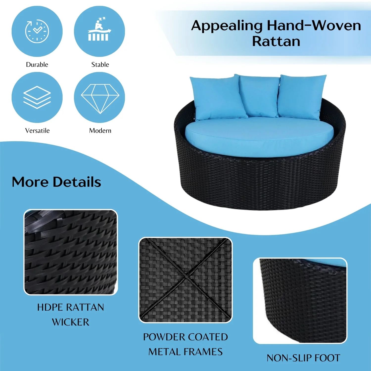 Outdoor Rattan Wicker Daybed with Glass Top Table - Image 4