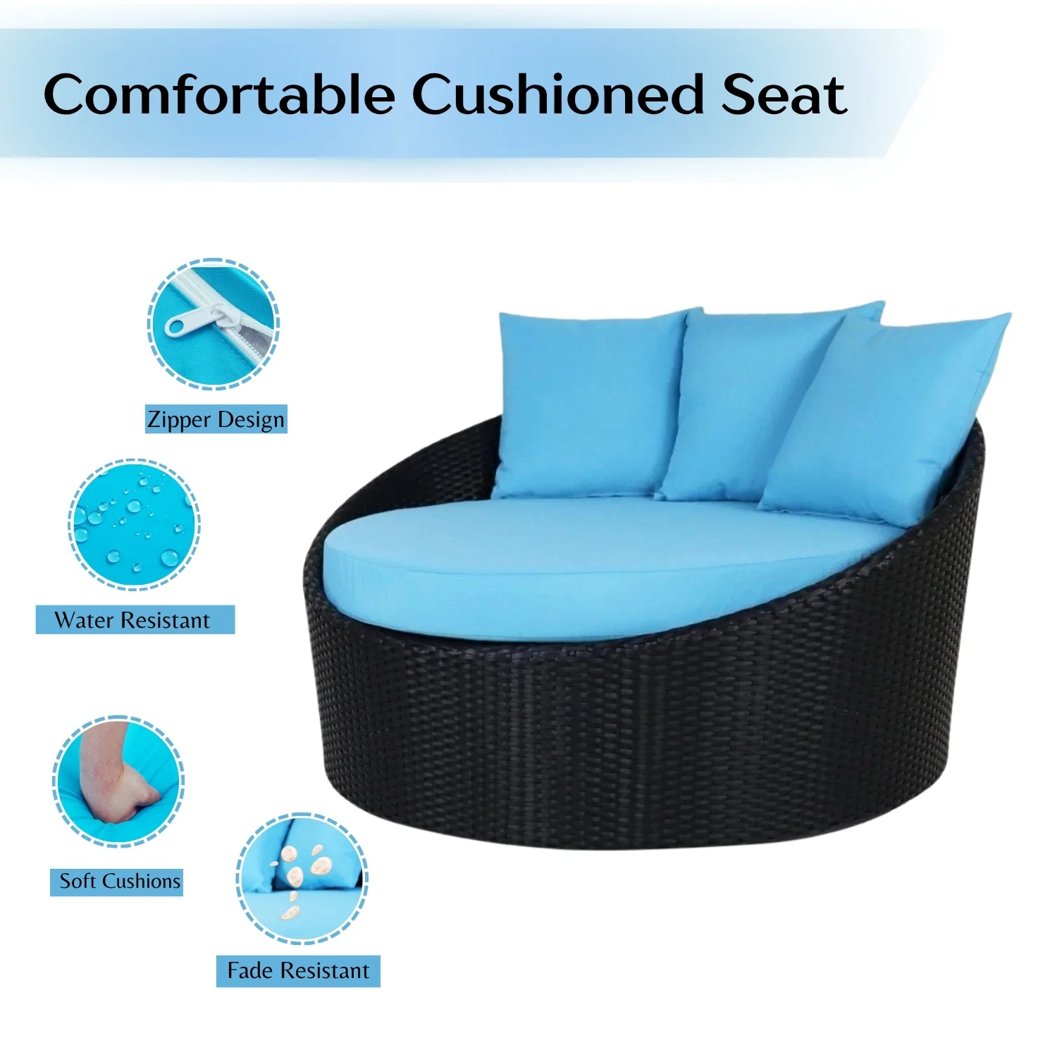 Outdoor Rattan Wicker Daybed with Glass Top Table - Image 5