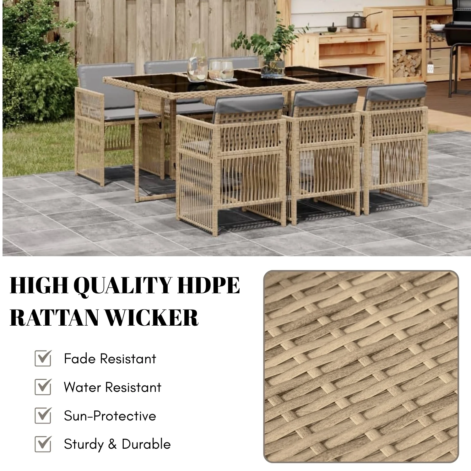 Outdoor Rattan Wicker Dinning Set 7-Piece - Image 5