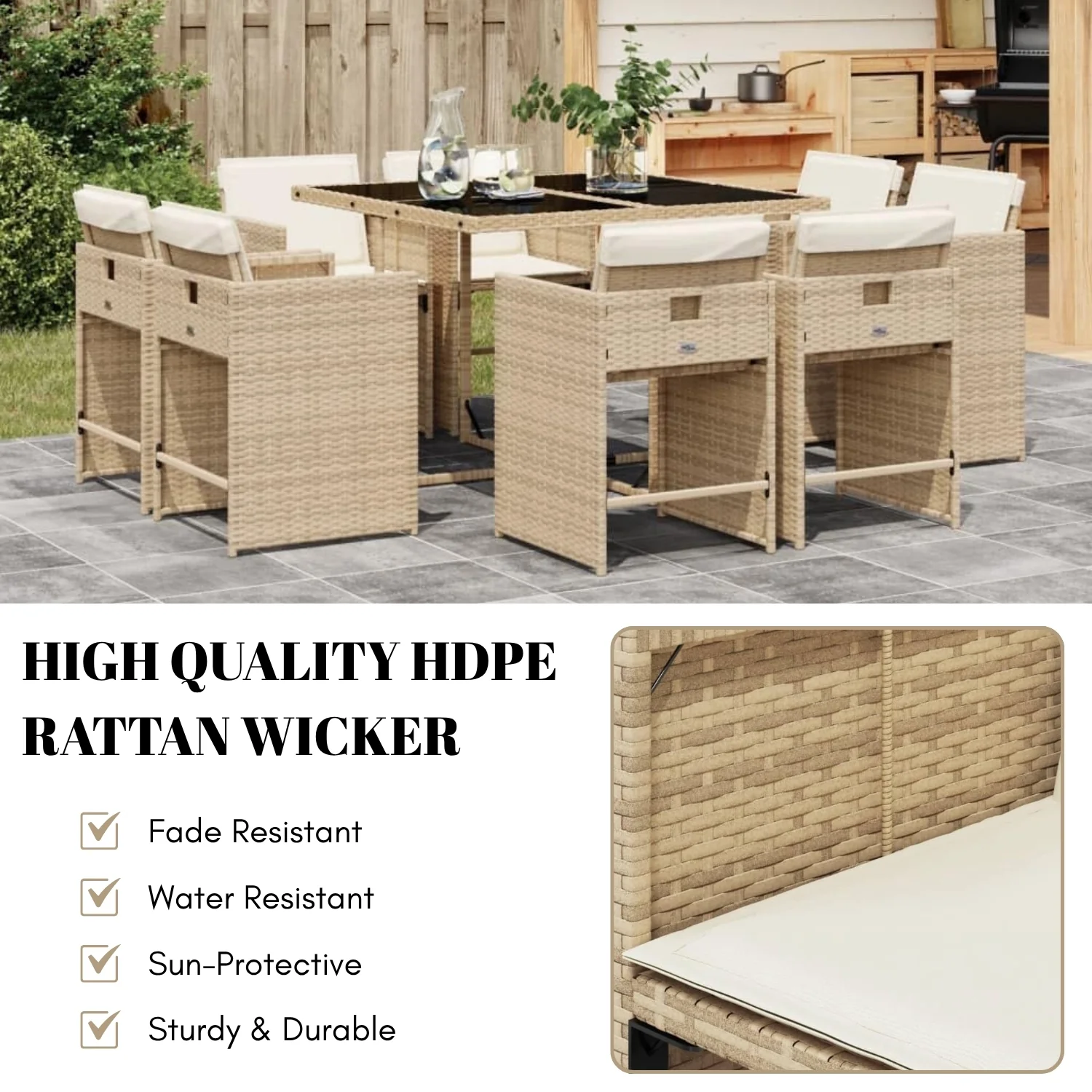 Outdoor Rattan Wicker Dinning Set 9-Piece - Image 5
