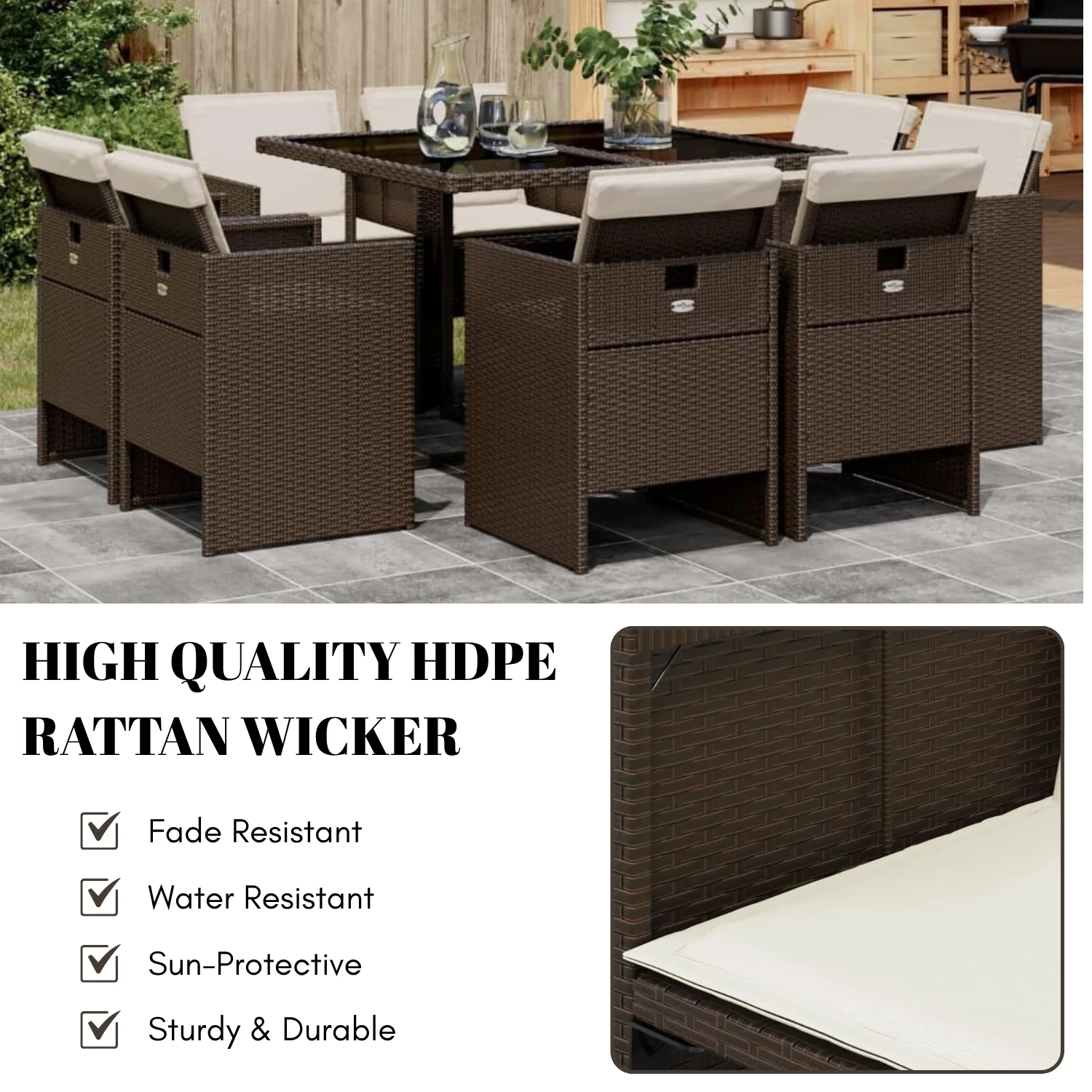 Outdoor Rattan Wicker Dinning Set 9-Piece - Image 5