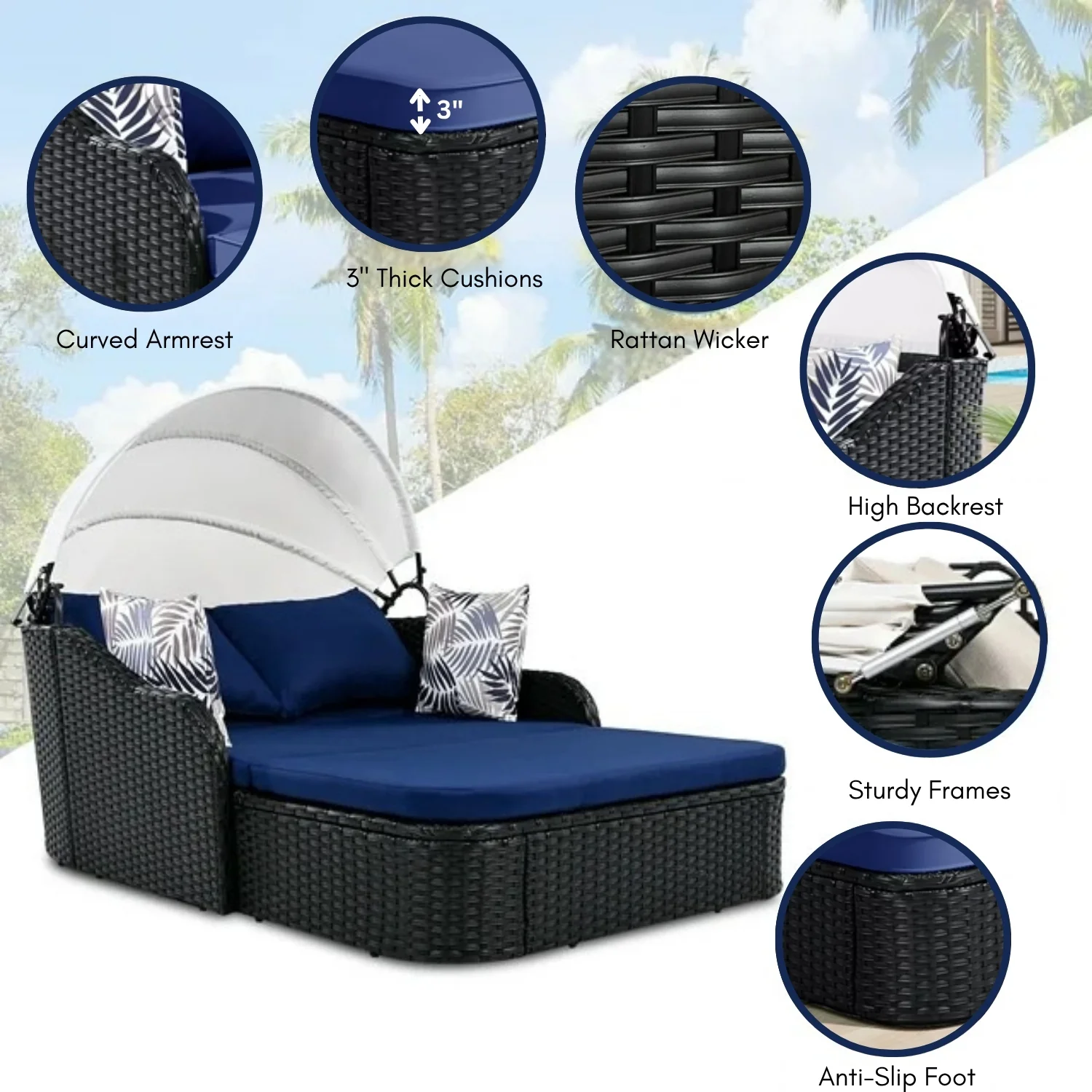 Outdoor Rattan Wicker Double Seater Canopy Daybed - Image 4